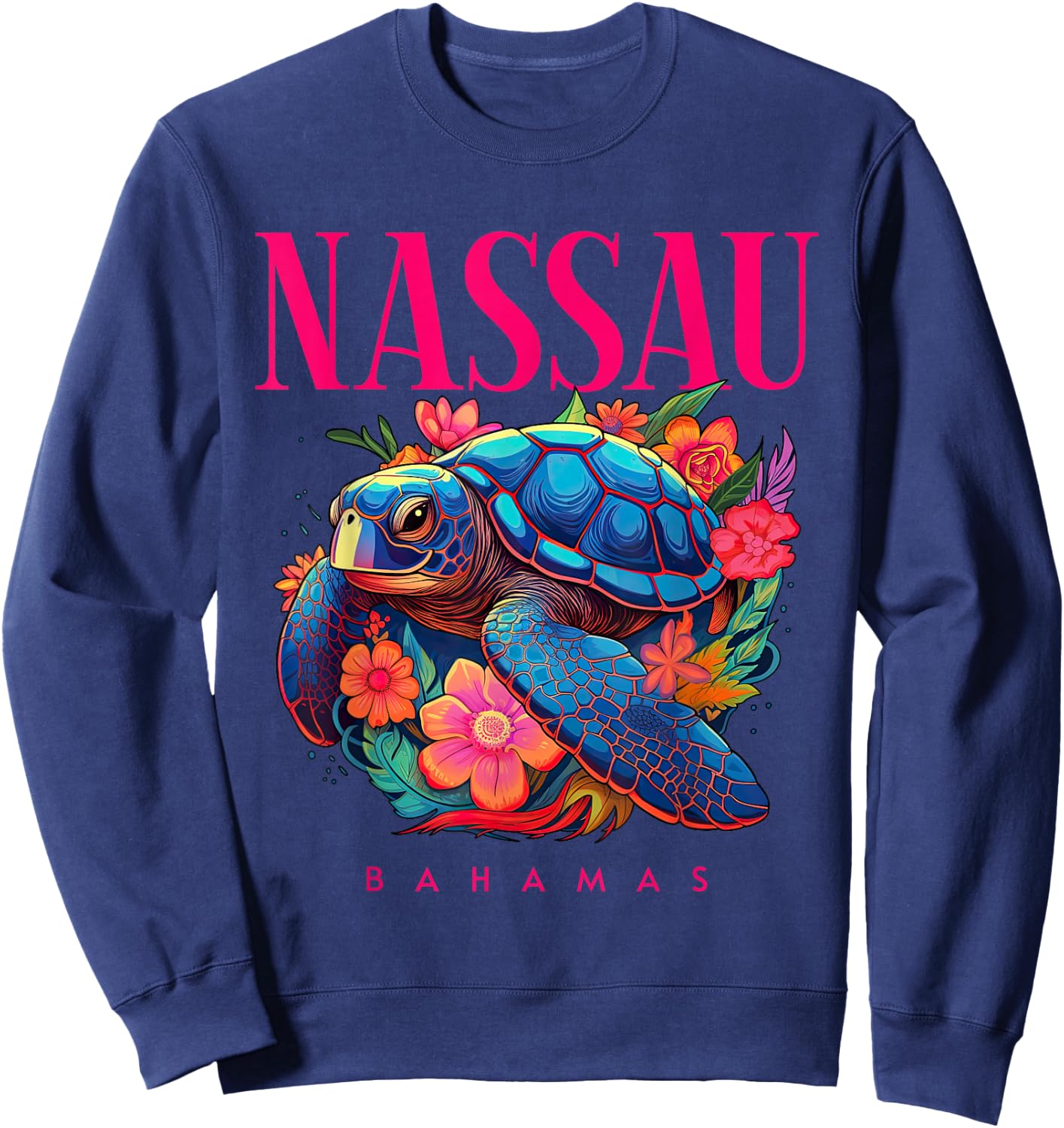 Nassau Bahamas Floral Beach Turtle Souvenir Sweatshirt - Sweatshirt | Navy