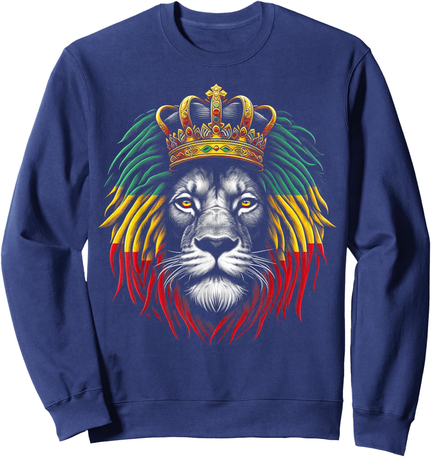 Ethiopian Flag Lion Rastafarian Reggae Rasta Lion of Judah Sweatshirt - Sweatshirt | Navy