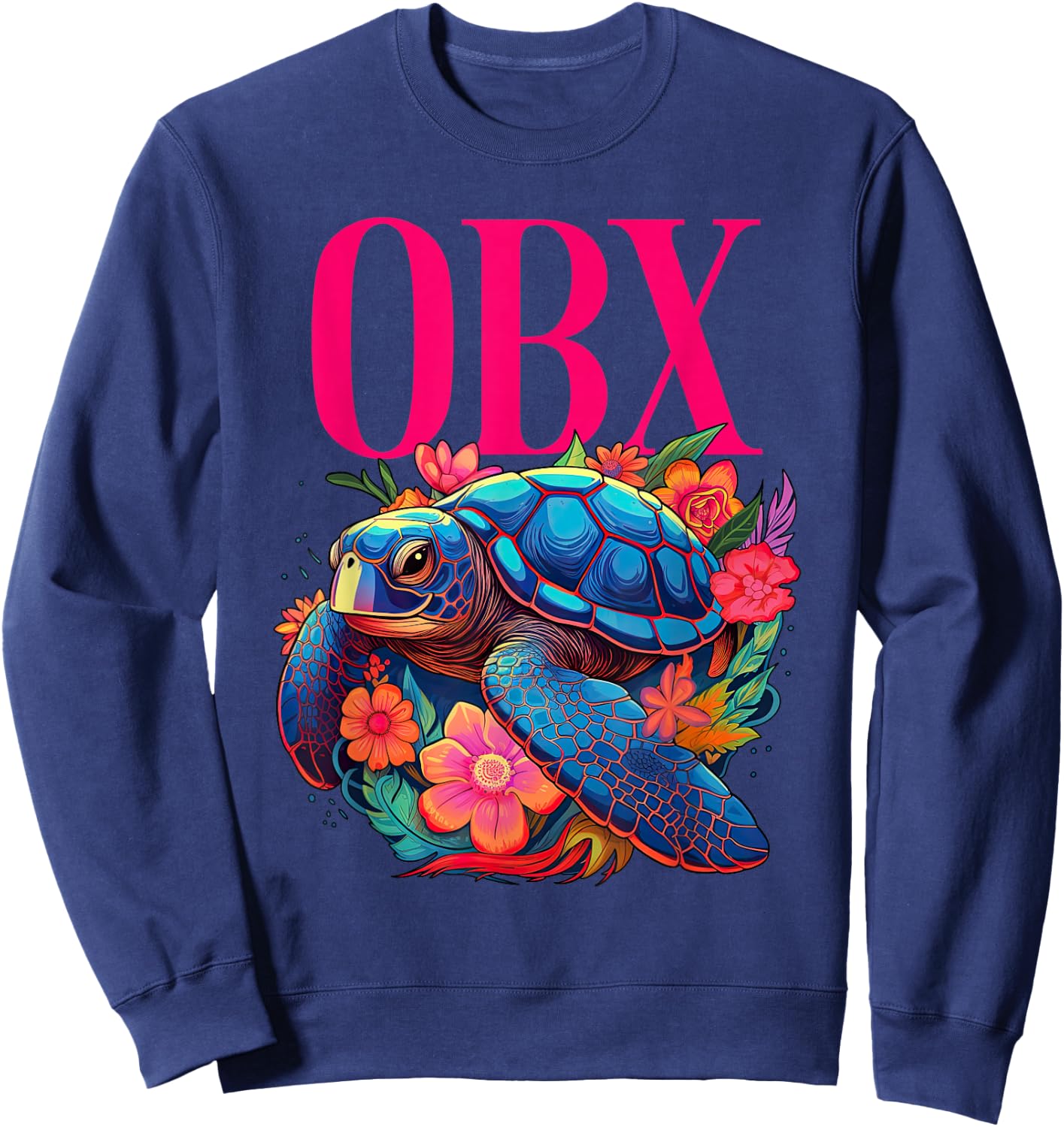 OBX Floral Beach Turtle Souvenir Men Women Girls Kids Sweatshirt - Sweatshirt | Navy