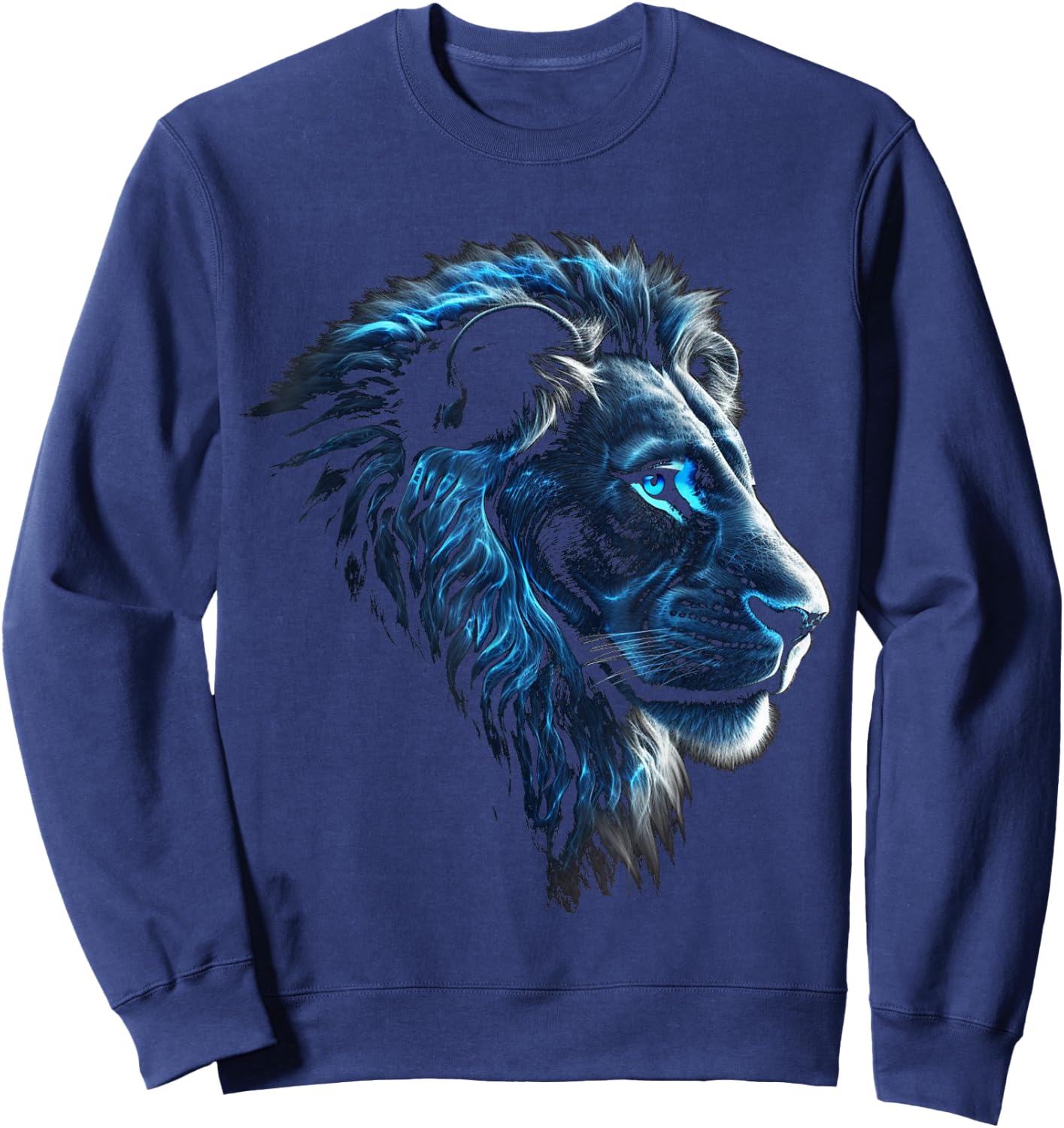 Lion Artwork - Blue Eyes Zoo Animal Lion Sweatshirt - Sweatshirt | Navy