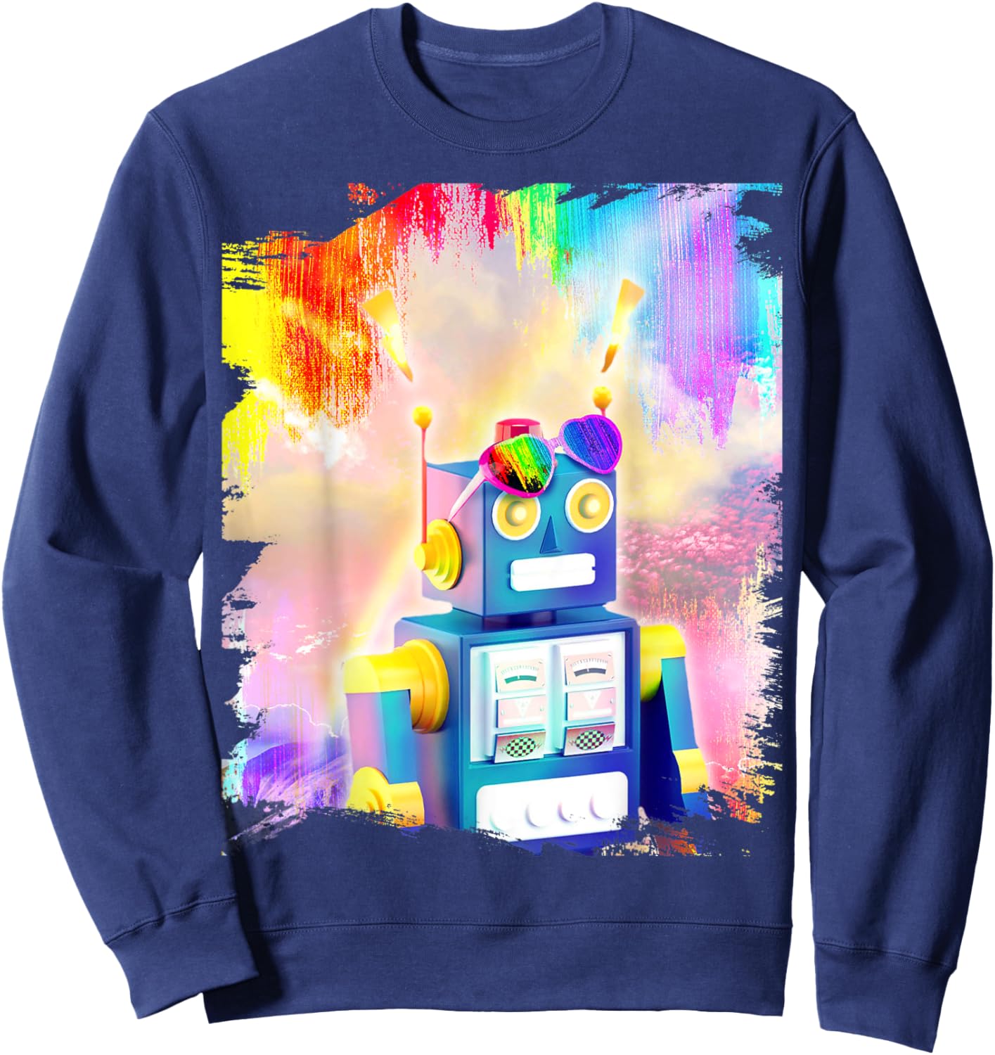 Rainbow robot wearing glasses heart love Sweatshirt - Sweatshirt | Navy