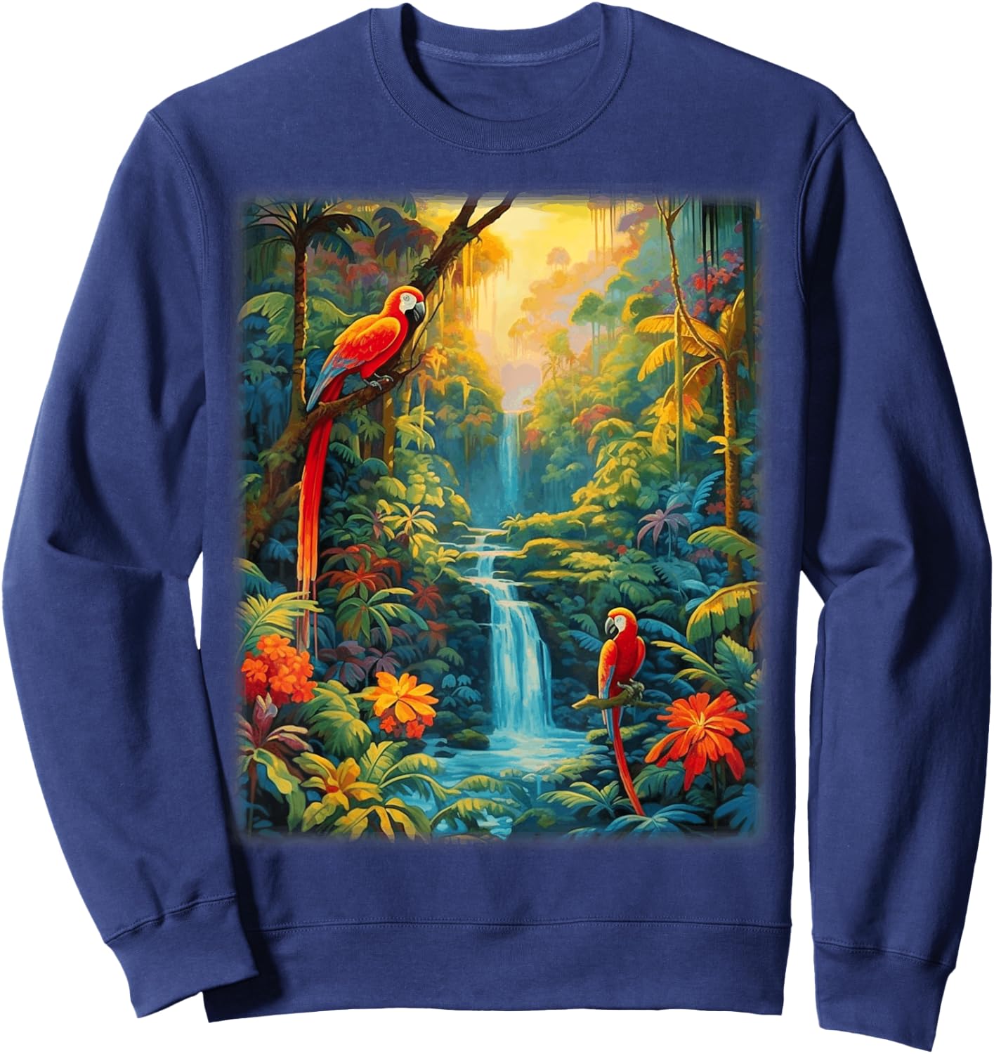 Colorful Parrots Rain Forest Jungle Macaw Parrot Men Women Sweatshirt - Sweatshirt | Navy
