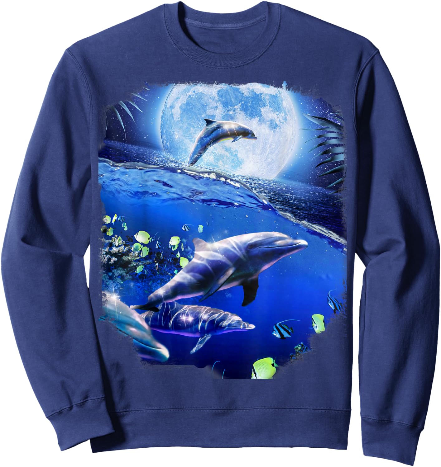 Moon Dolphin Space Dolphins Sweatshirt - Sweatshirt | Navy