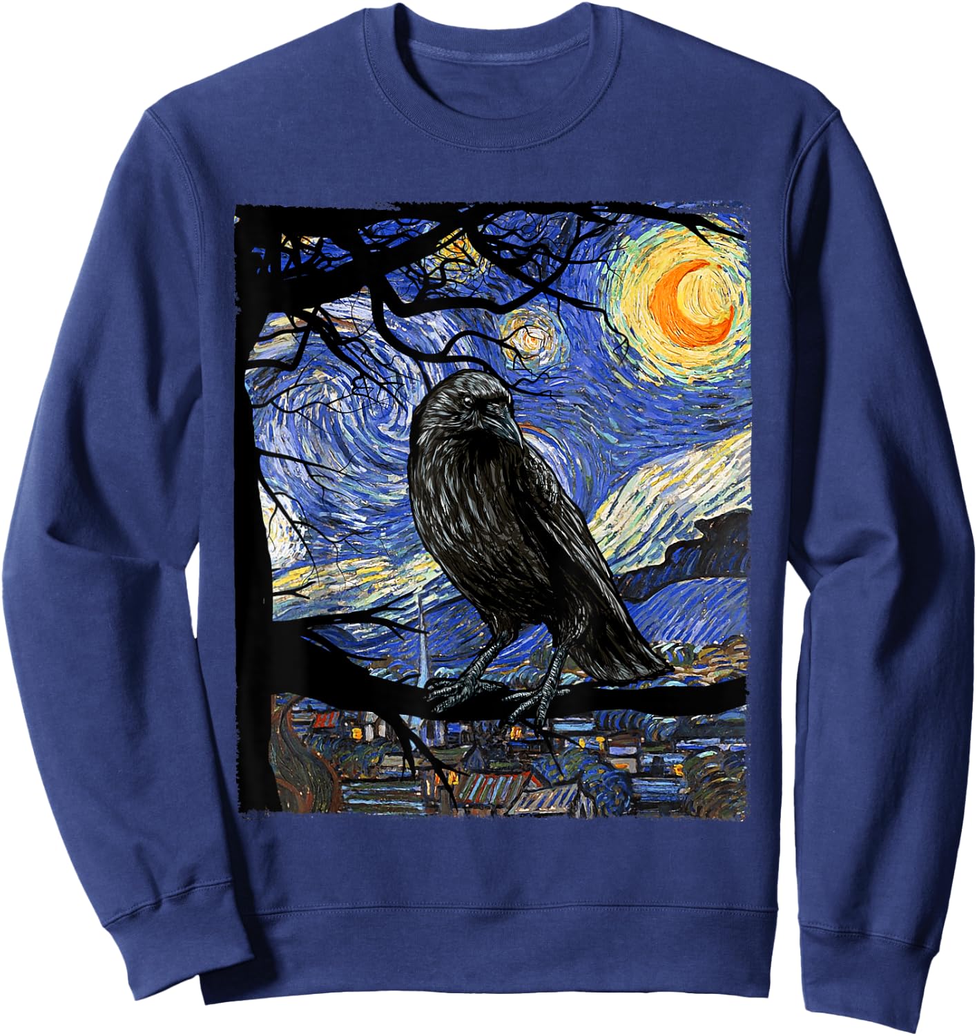 Raven Lover Art, Starry Night Raven, Crow, Raven Sweatshirt - Sweatshirt | Navy