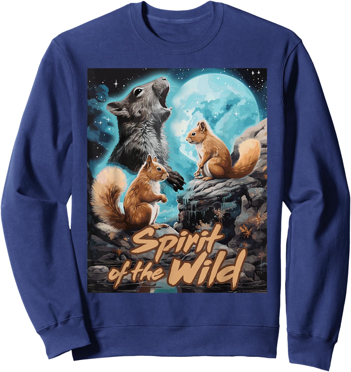 Presto Spirit of the Wild Funny Squirrels Black Women's Cartoon Animal-Print , Small, Short Sleeve, Classic Fit Sweatshirt - Sweatshirt | Navy