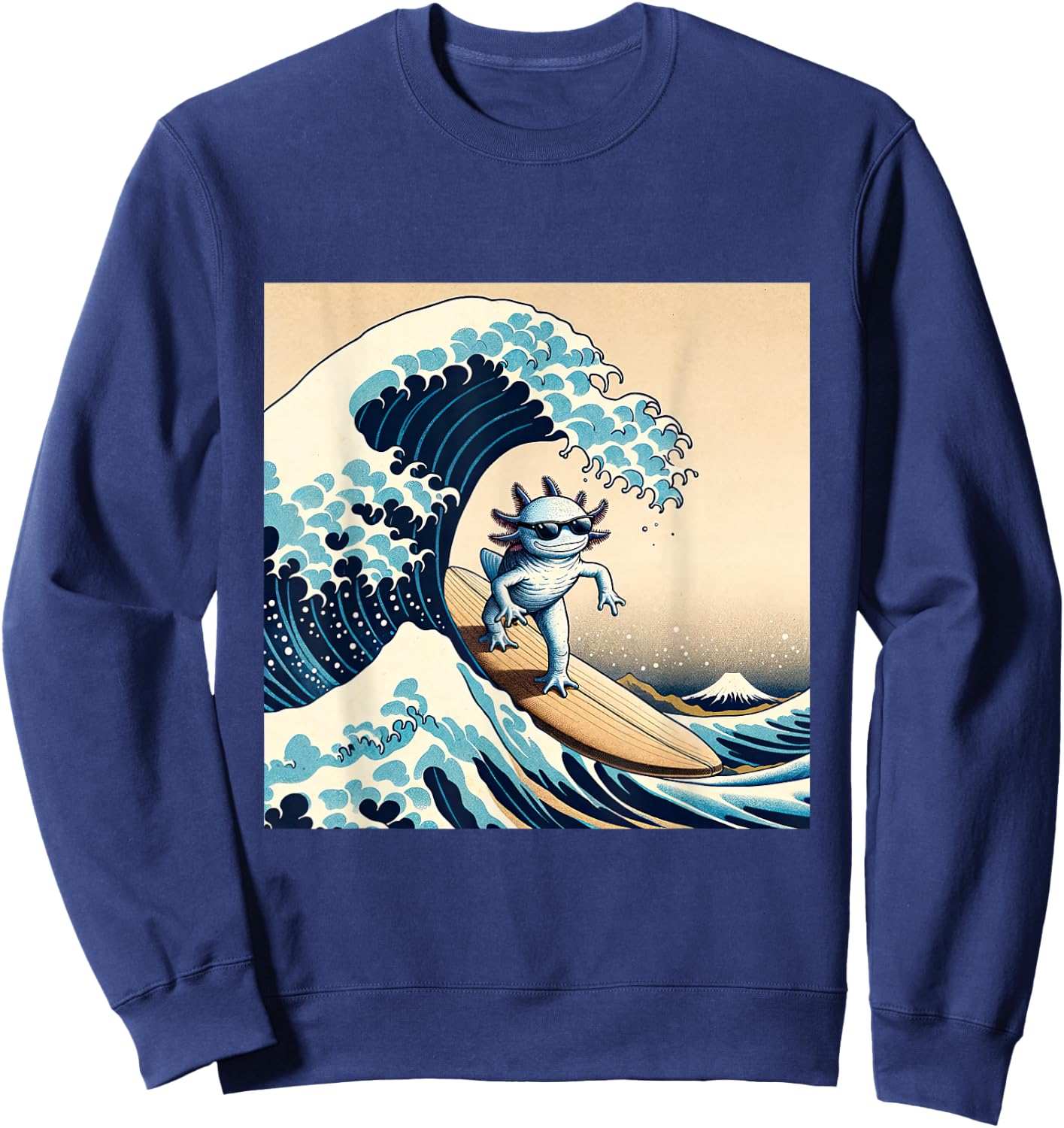 Wave Surfing Axolotl Love Funny Anime Lizard Salamander Sweatshirt - Sweatshirt | Navy