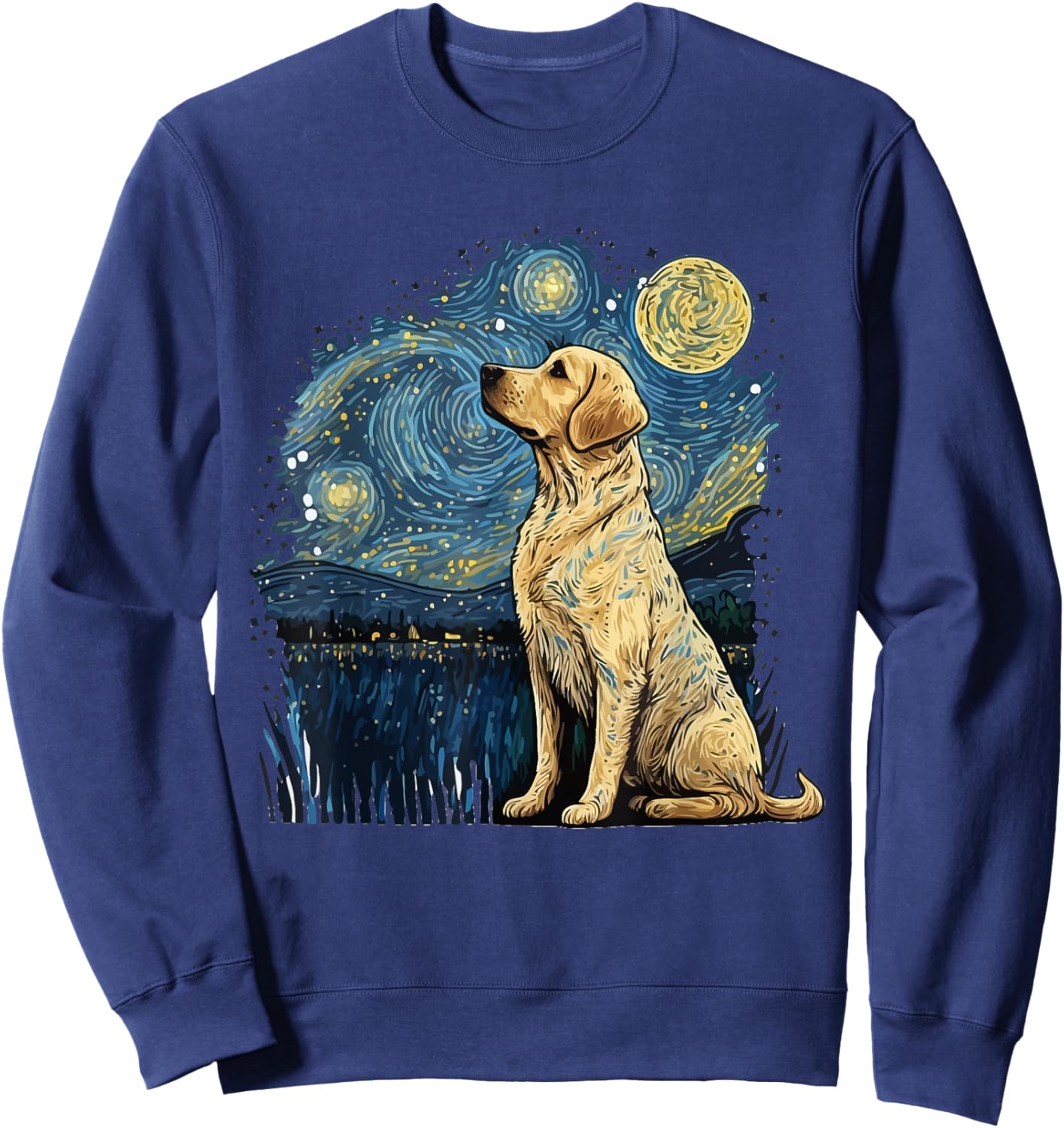 Golden Retriever Starry Night Van Gogh Golden Lab Sweatshirt - Sweatshirt | Navy