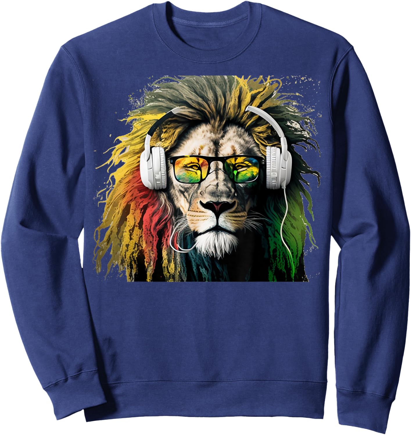 Rasta Lion Rastafari Design Reggae & Jamaica Vibes Headphone Sweatshirt - Sweatshirt | Navy