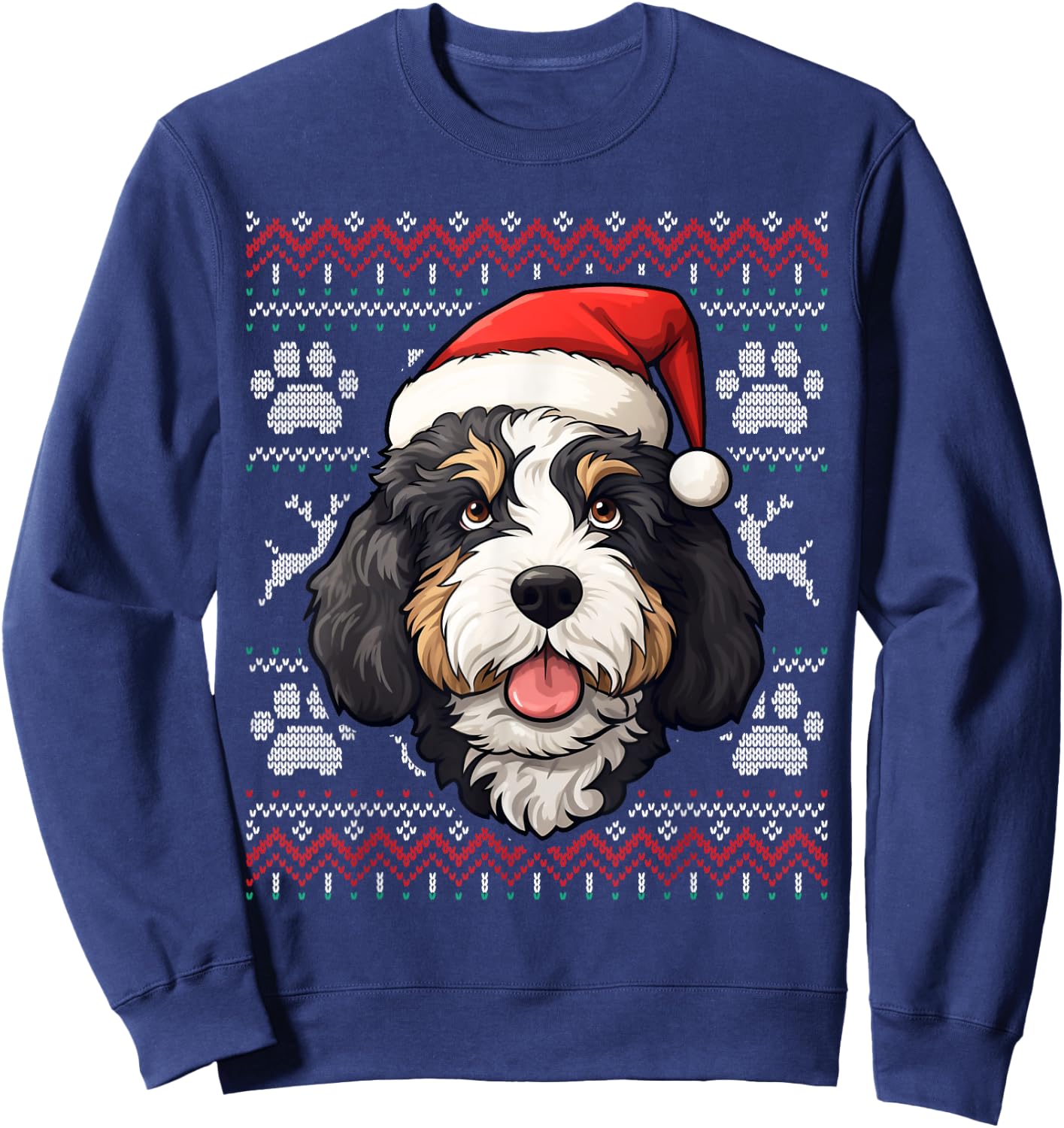 Bernedoodle Santa Hat Christmas Funny Dog Mom Dad Sweatshirt - Sweatshirt | Navy