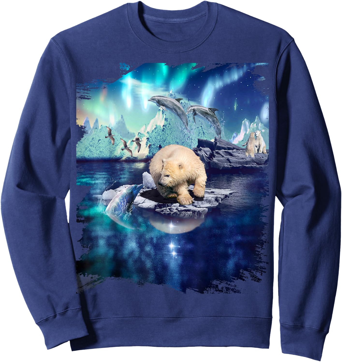 Dolphin and Northern Polar Bear, Lights and Dolphins Sweatshirt - Sweatshirt | Navy