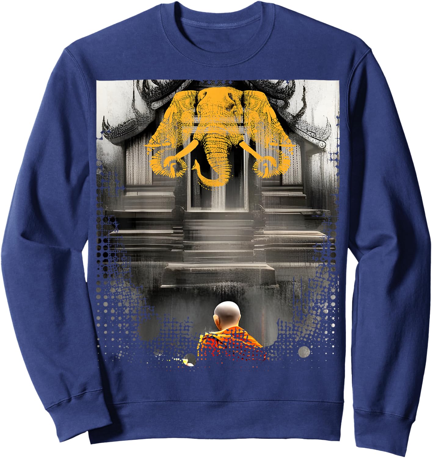 Laos 3 Head Elephant & Lao Monk Asian Buddhist Temple Flag Sweatshirt - Sweatshirt | Navy