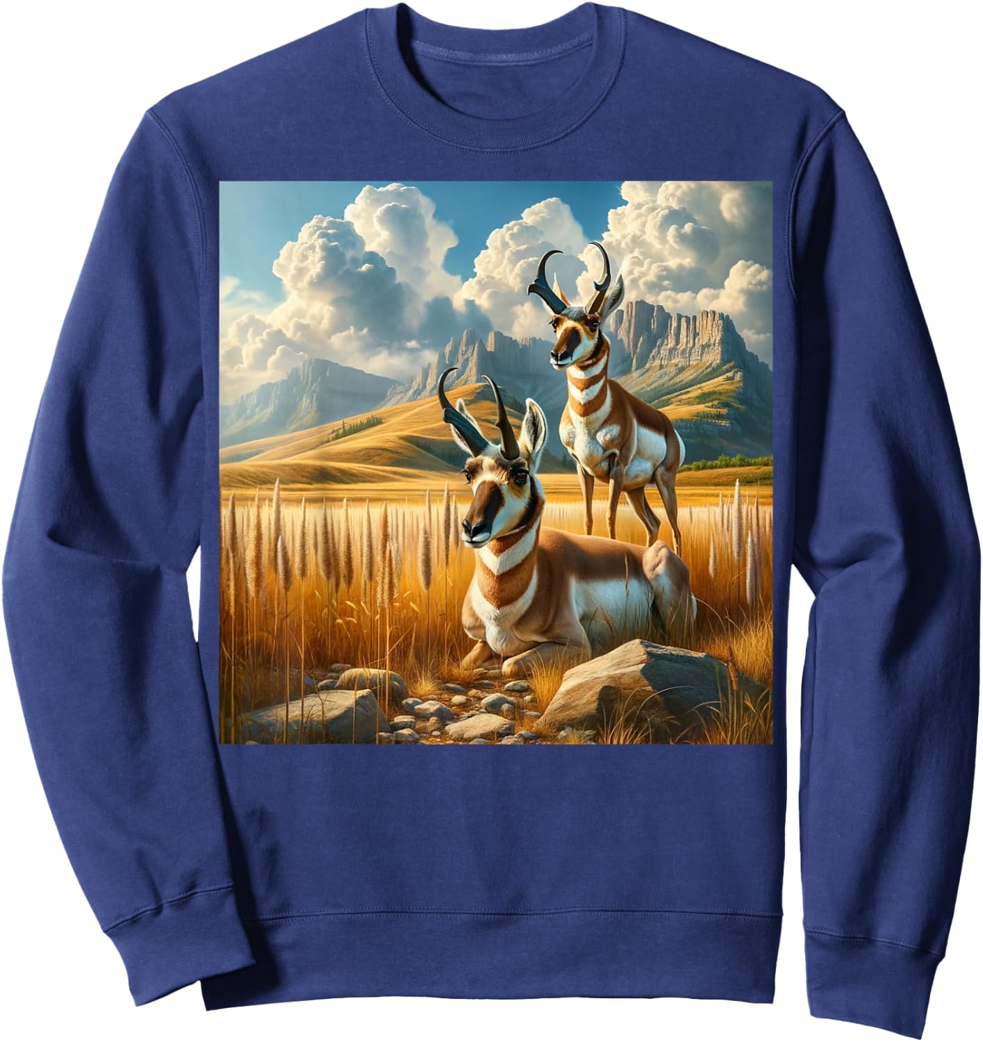 Wilderness Majesty - Pronghorn Antelope & Mountains Sweatshirt - Sweatshirt | Navy