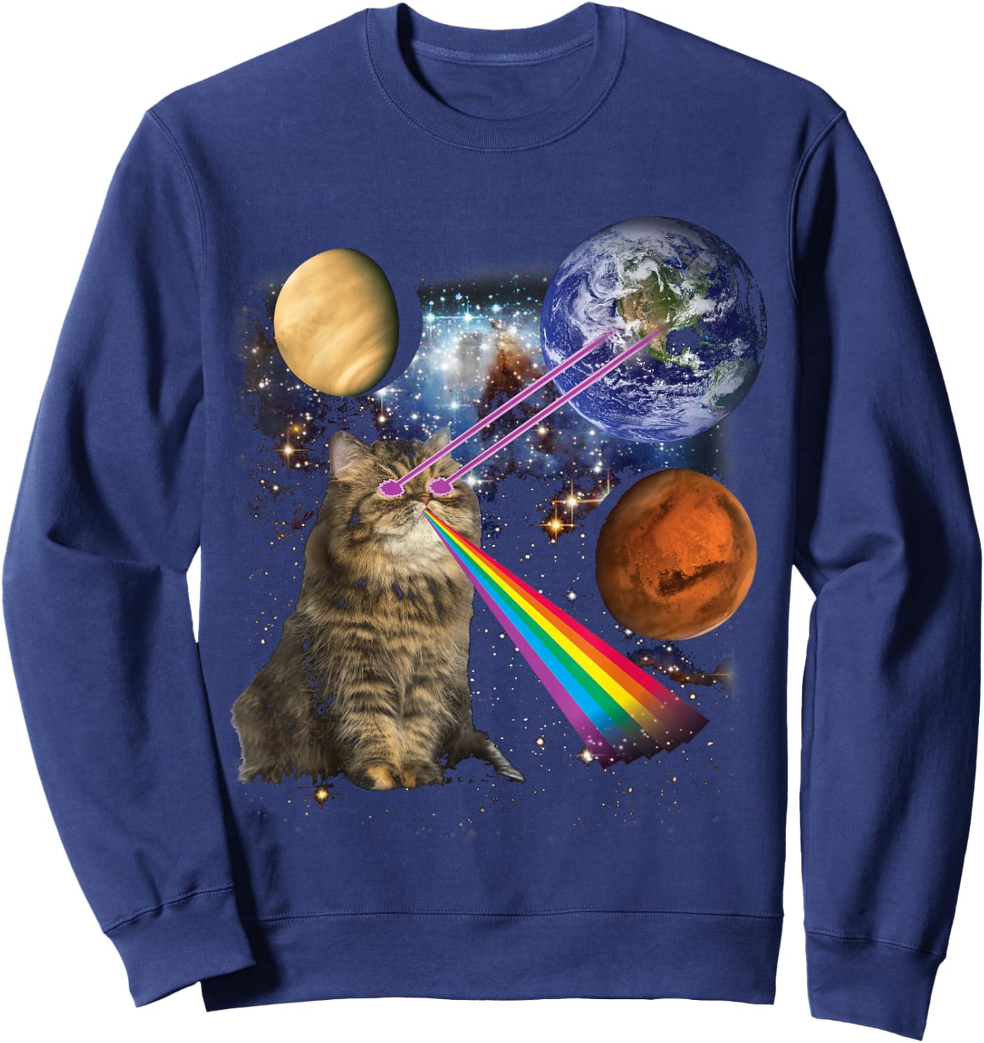 Laser Cat Rainbow Galaxy Space Design for Pet Lovers Sweatshirt - Sweatshirt | Navy