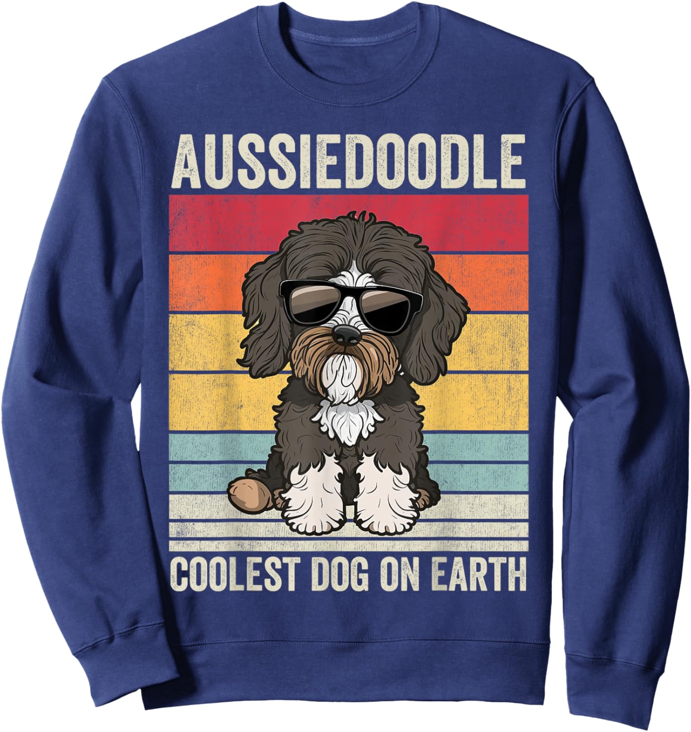 Aussiedoodle Dog with Sunglasses, Vintage Aussiedoodle Sweatshirt - Sweatshirt | Navy