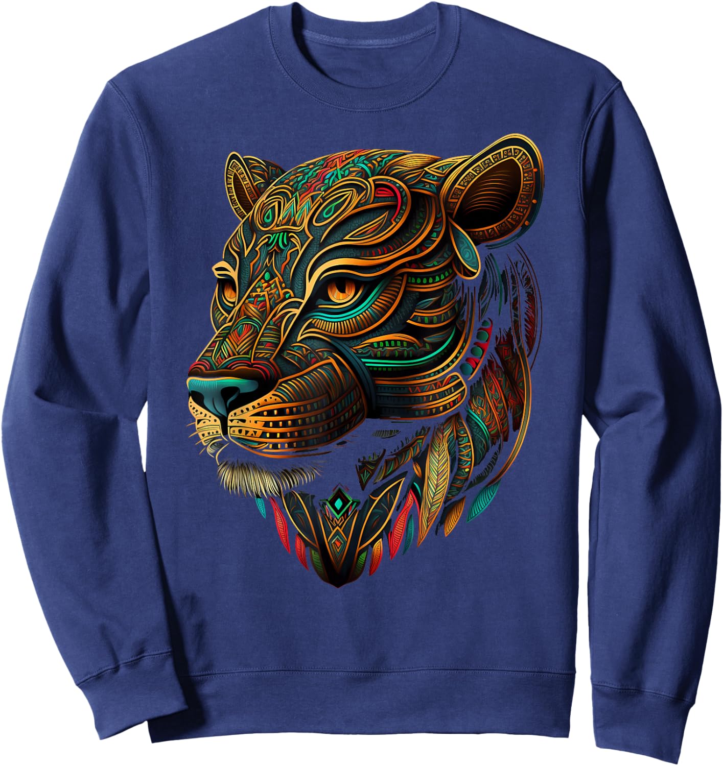 Azteca Mountain Lion Indigenous Aztec Art Colorful Animals Sweatshirt - Sweatshirt | Navy