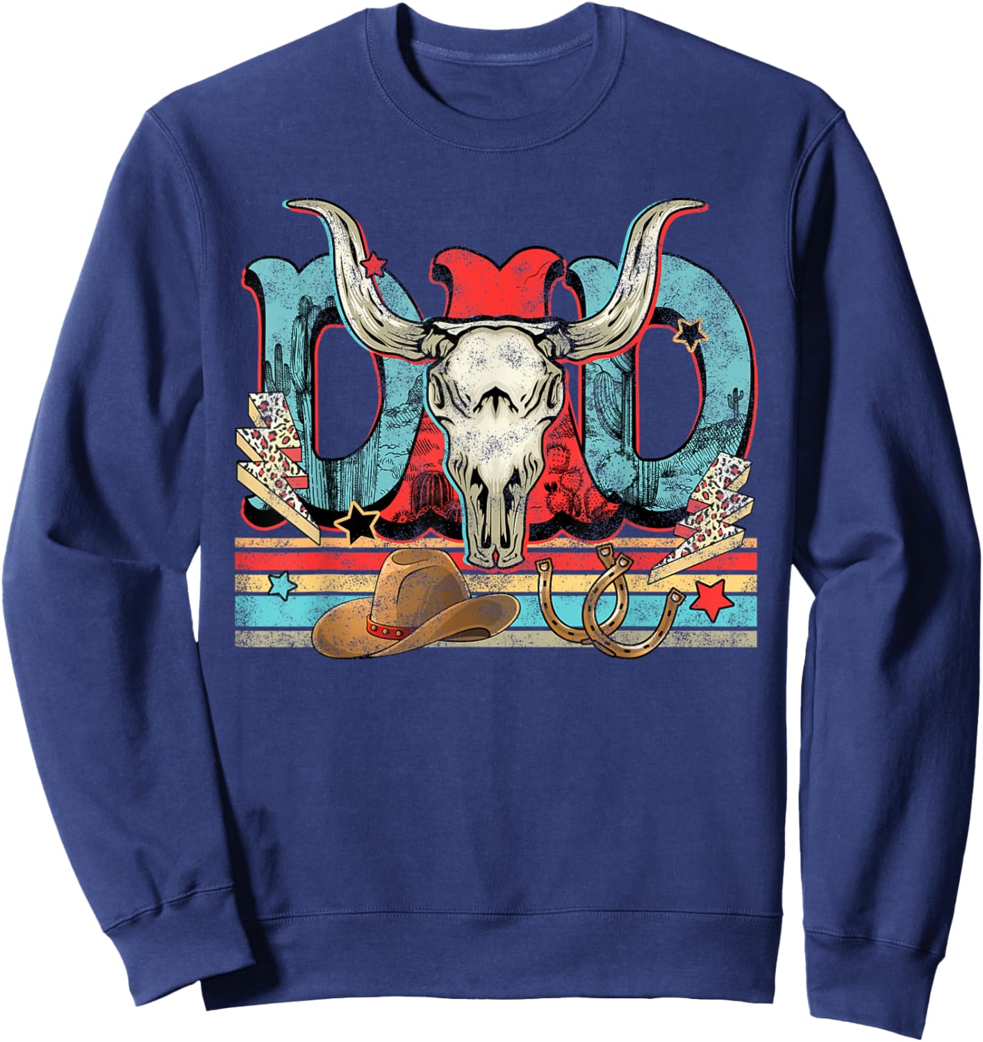 Bull Skull Dad Music Country, Western Dad, Dad Western Rodeo Sweatshirt - Sweatshirt | Navy