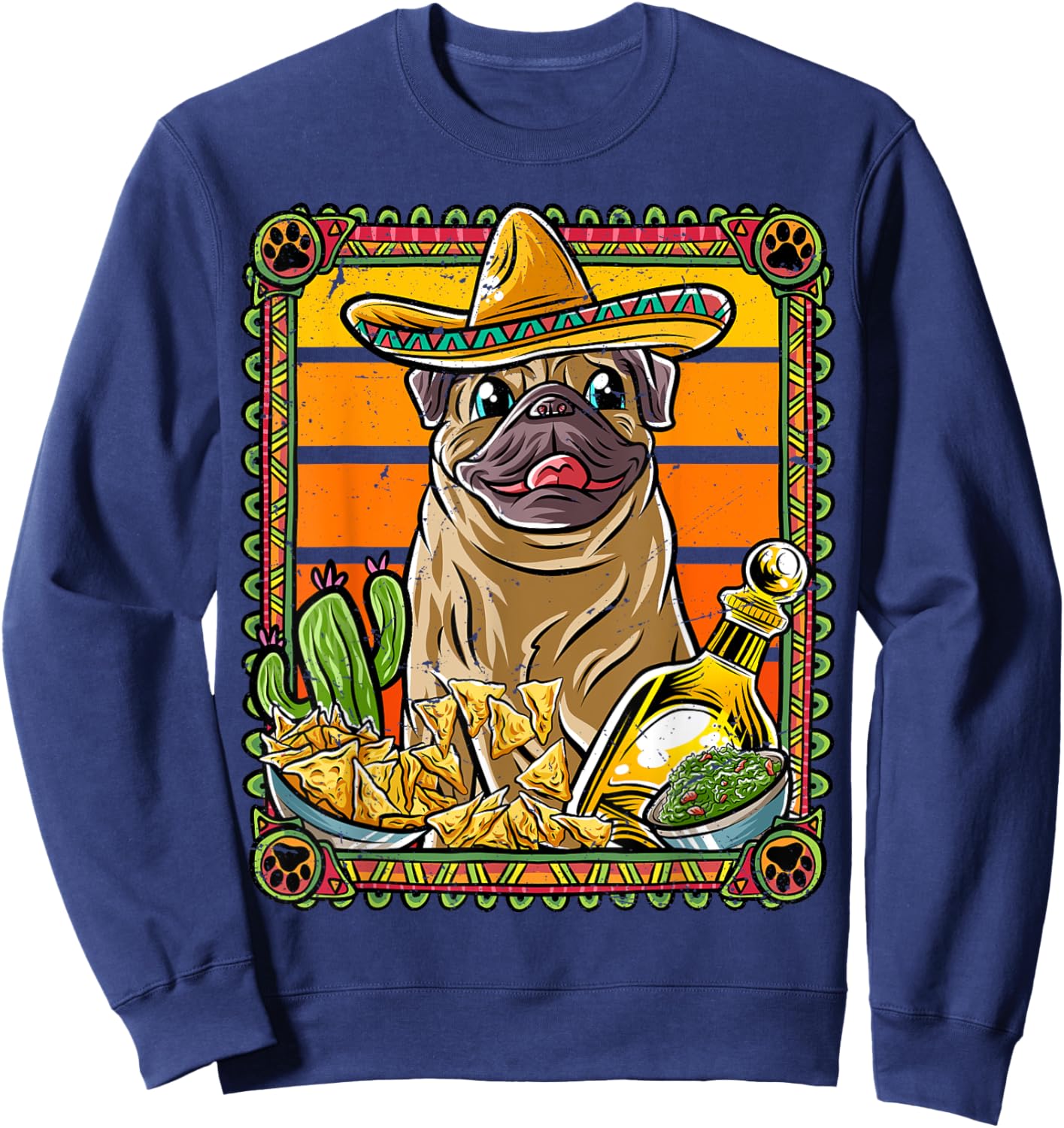 Pug Cinco De Mayo Mexican Sombrero Fiesta Dog Nacho Sweatshirt - Sweatshirt | Navy