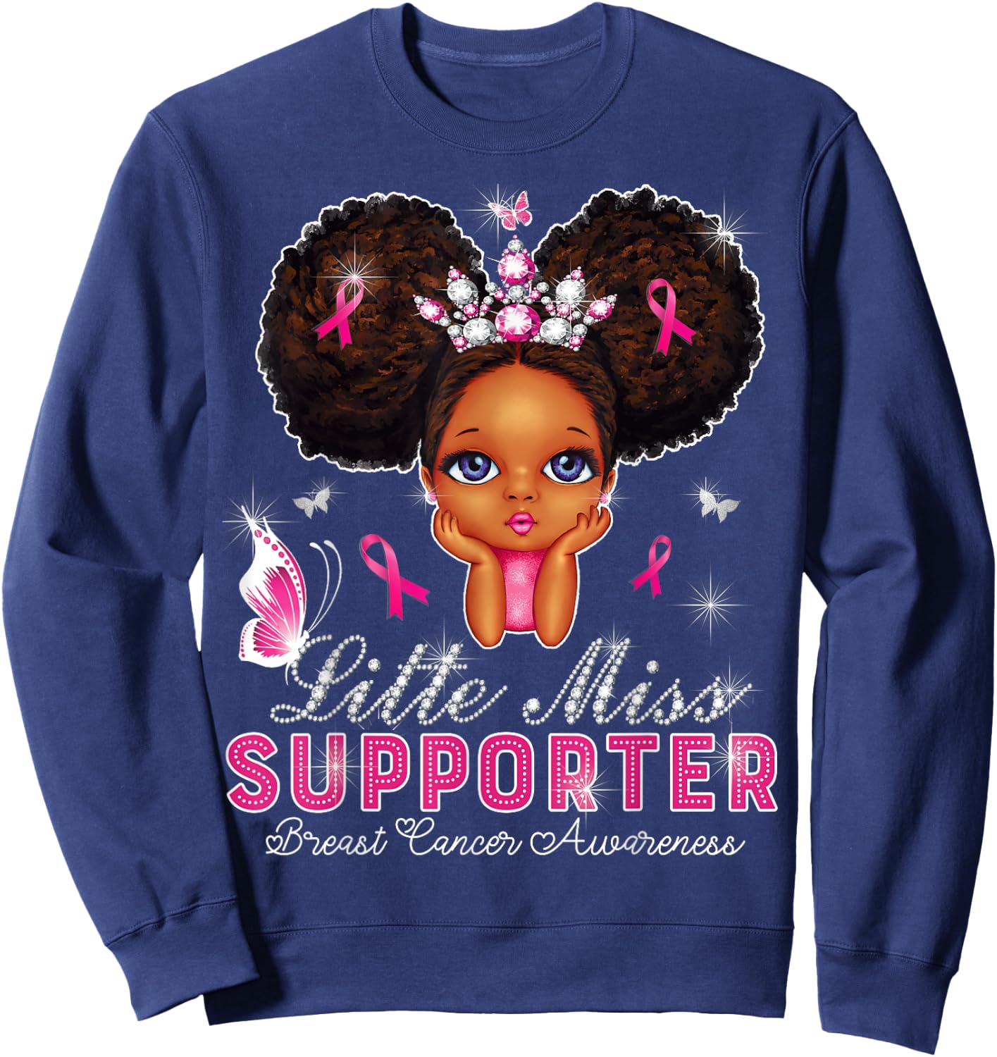 Little Miss Supporter breast cancer awareness for kids Sweatshirt - Sweatshirt | Navy