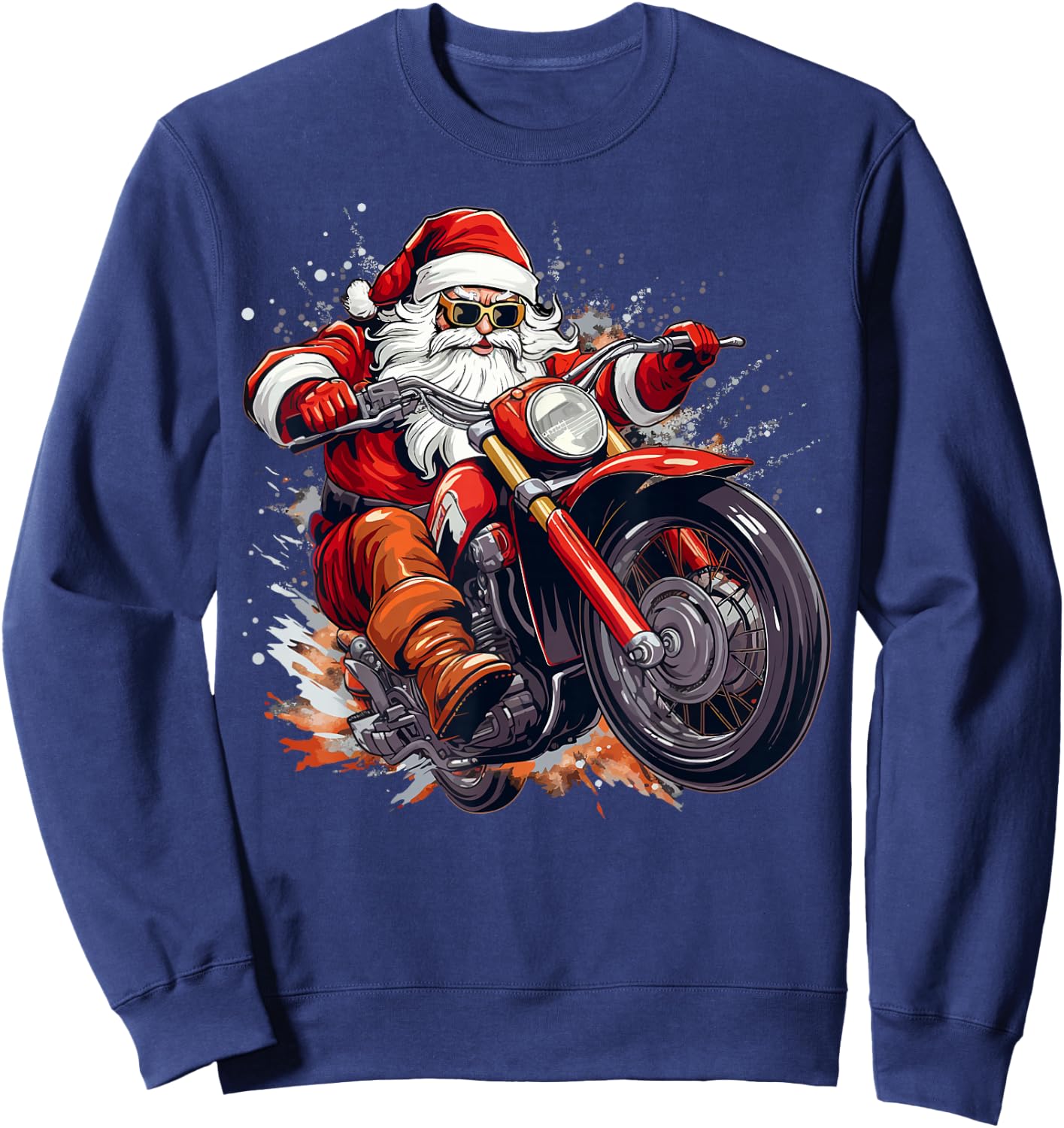 Christmas Santa Motorcycle Rider Xmas Sweatshirt - Sweatshirt | Navy