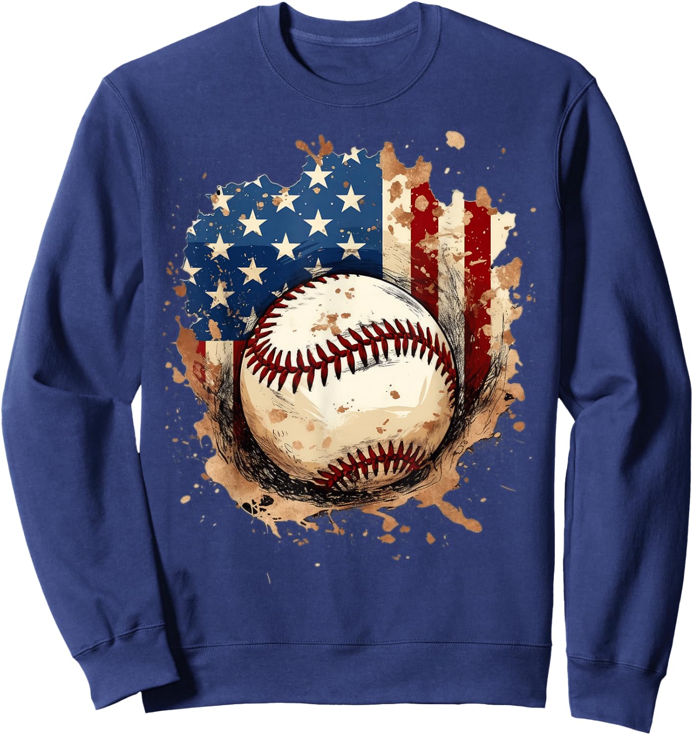 Patriotic Baseball 4th of July Men USA American Flag Boys Sweatshirt - Sweatshirt | Navy