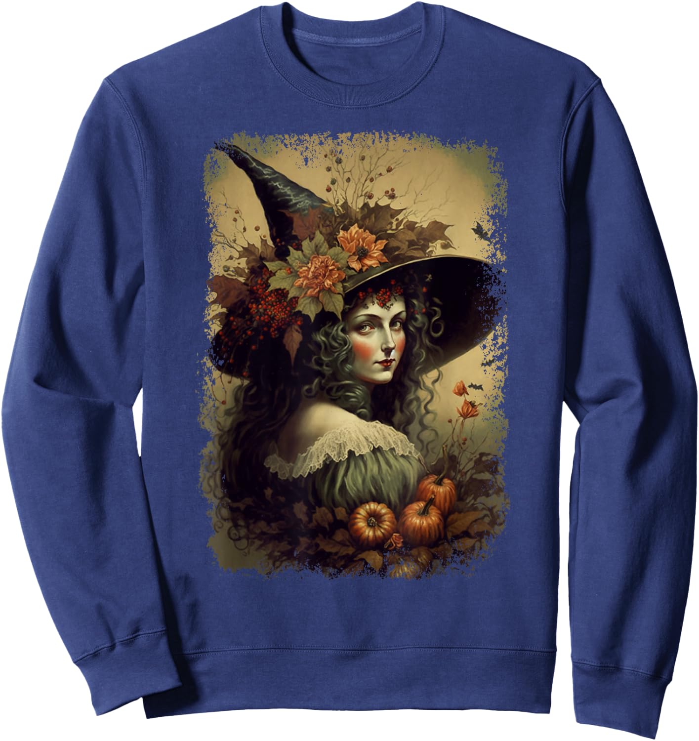 Vintage Nature Witch October Halloween Illustration Sweatshirt - Sweatshirt | Navy