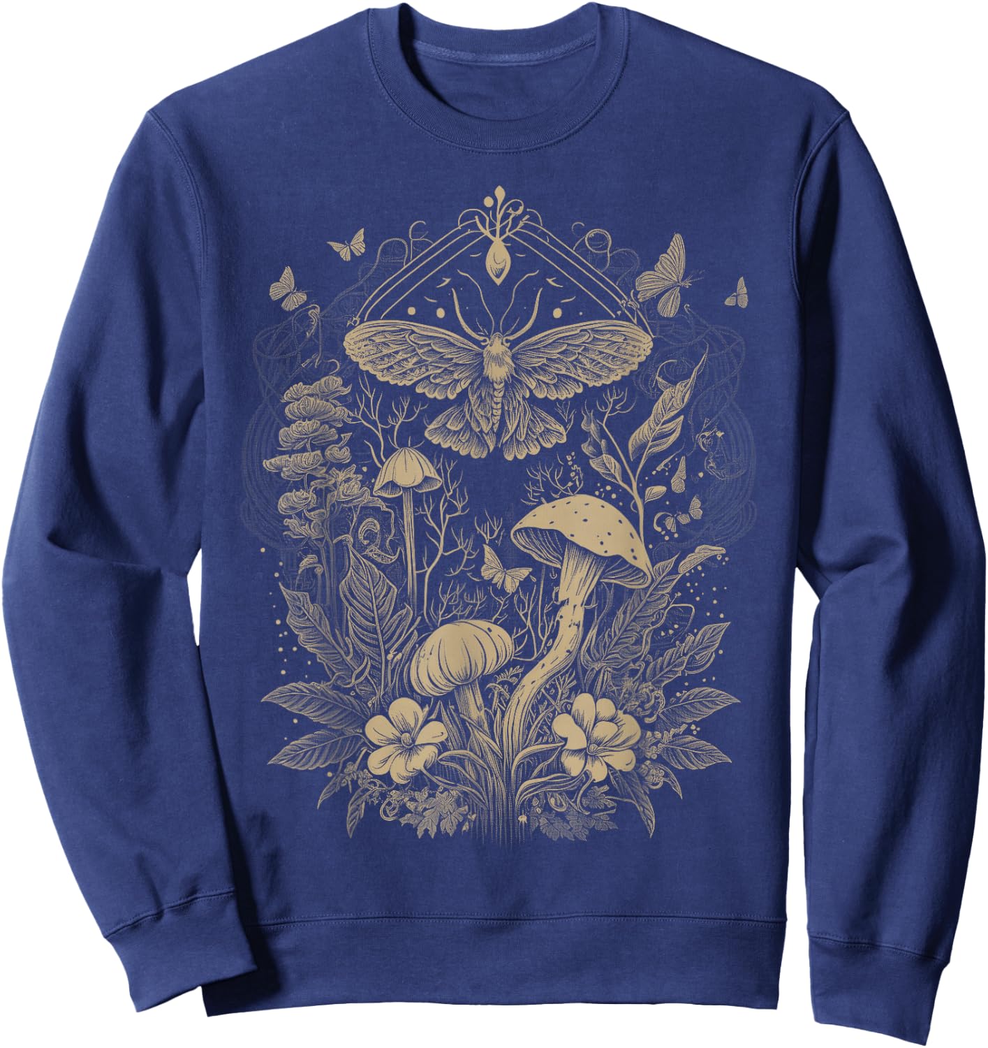 Cute Fairycore Floral Moth Aesthetic Girls Women Graphic Sweatshirt - Sweatshirt | Navy