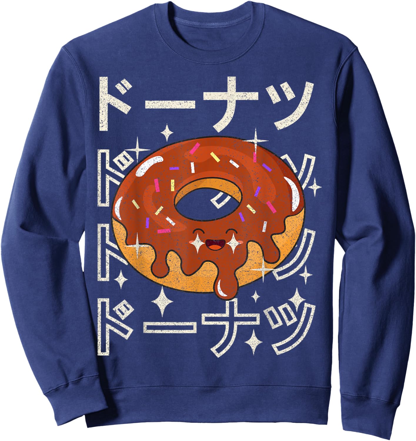 Funny 90s Japanese Cute Kawaii Donut Vintage Aesthetic Anime Sweatshirt - Sweatshirt | Navy