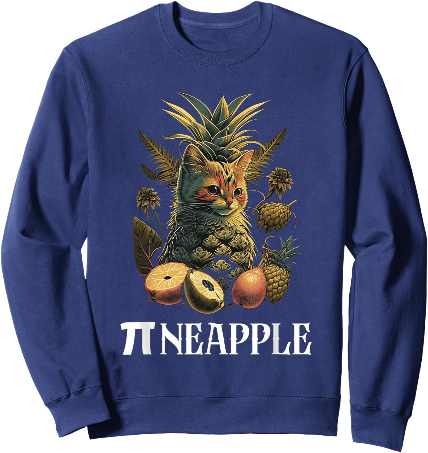 Funny Pi Day Math Science Cat Pineapple Sweatshirt - Sweatshirt | Navy
