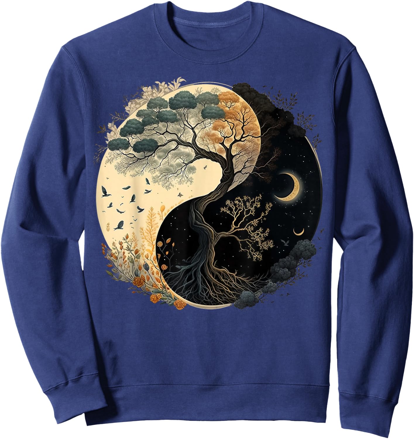 Yin Yang Tree of Life Moon Sun Duality Sweatshirt - Sweatshirt | Navy
