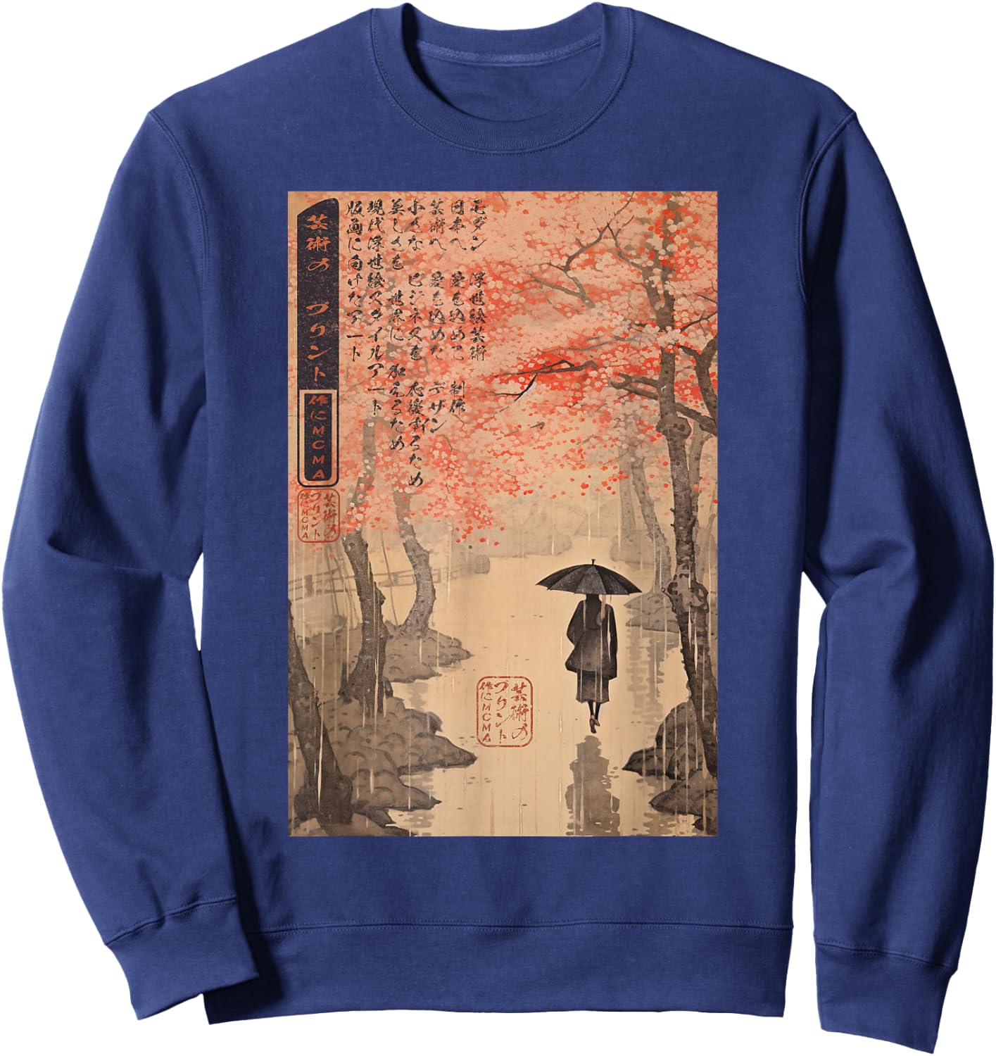 Ukiyo-e Eternal Tokyo Rain Japanese Sweatshirt - Sweatshirt | Navy
