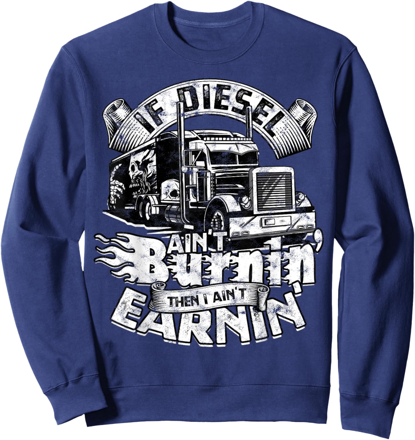 Trucker Men Women Big Rig Trucking Truckin' Road Lorry Sweatshirt - Sweatshirt | Navy