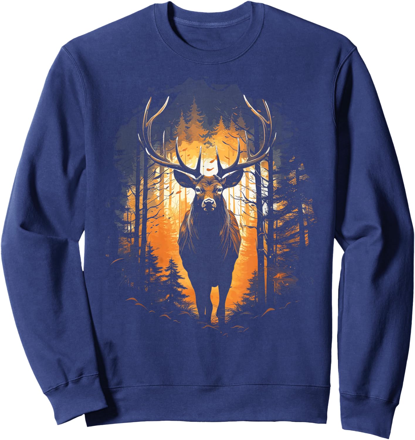 Forest Deer Wildlife Animal Illustration Sweatshirt - Sweatshirt | Navy