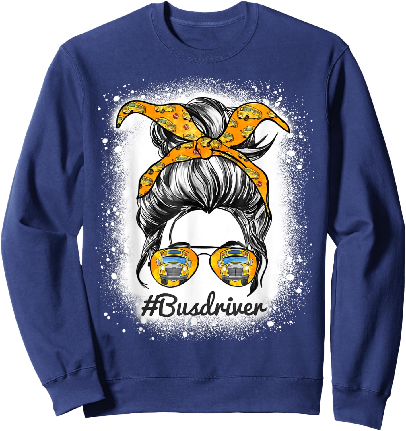 Bus Driver Life Messy Bun Hair Cute School Bus Driver Sweatshirt - Sweatshirt | Navy