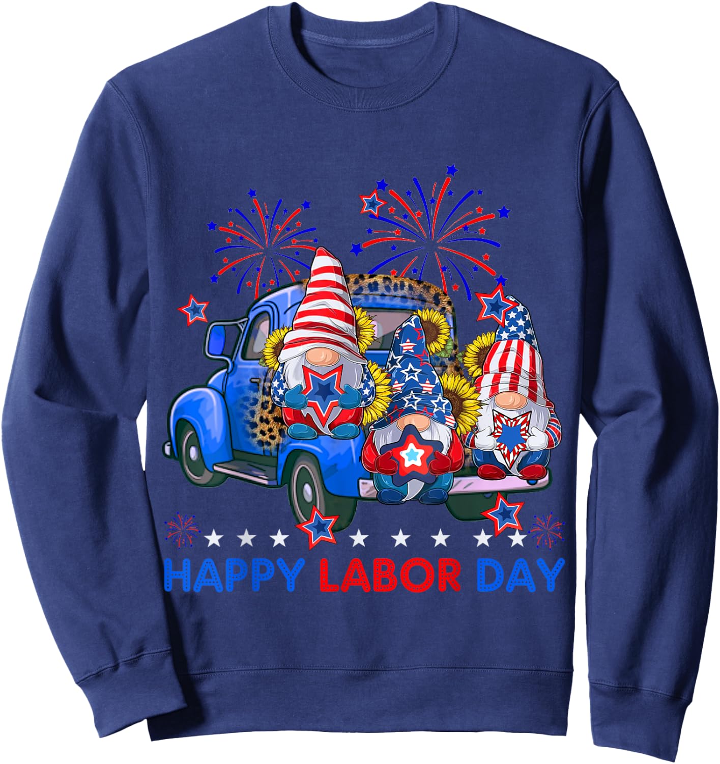 Happy Labor Day Fireworks American Flag And Funny Gnomes Sweatshirt - Sweatshirt | Navy