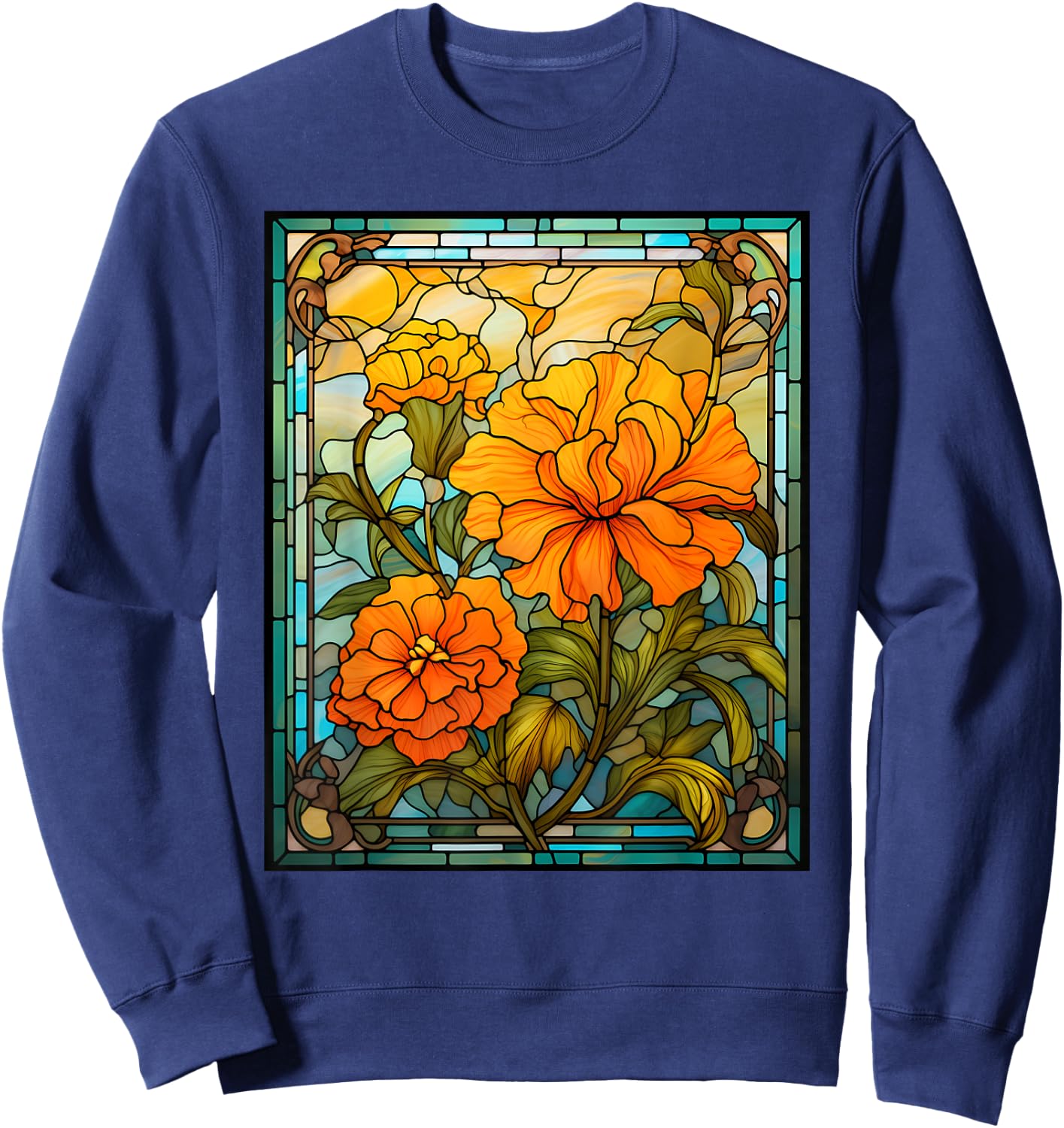 Stained Glass Style Marigold Sweatshirt - Sweatshirt | Navy