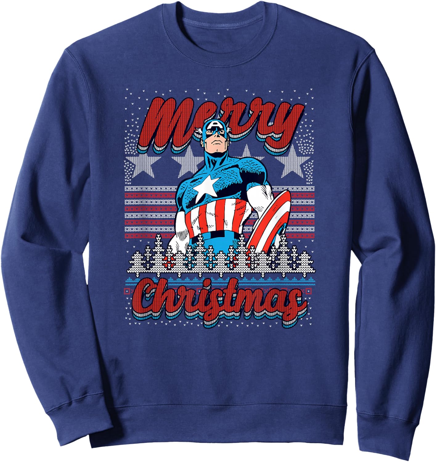 Marvel Christmas Captain America Ugly Sweater Pattern Sweatshirt - Sweatshirt | Navy