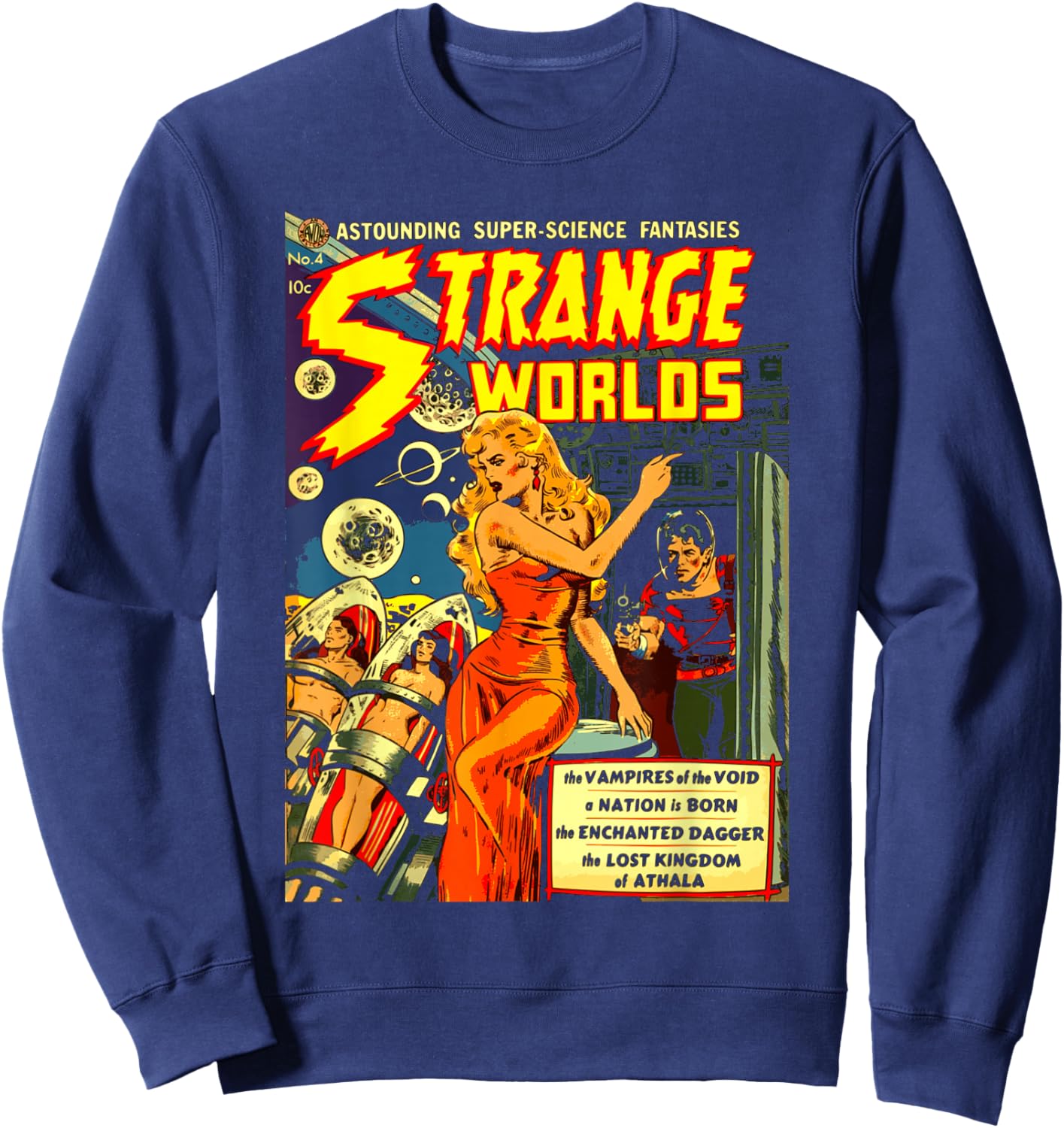 Vintage Science Fiction Comic Book - Strange Worlds Sweatshirt - Sweatshirt | Navy