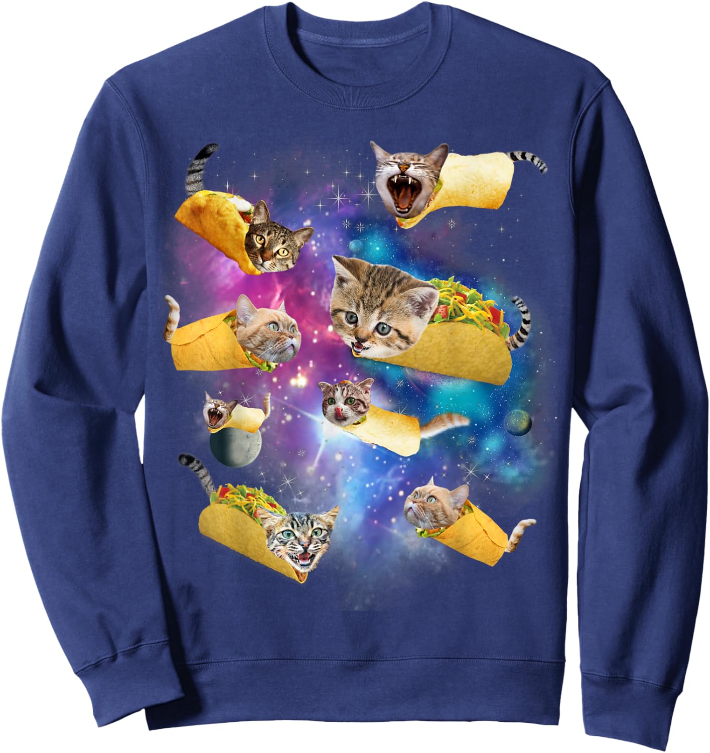 Burrito Pizza and Taco Cat in Space - Tacocat Gift Men Women Girls Kids Sweatshirt - Sweatshirt | Navy