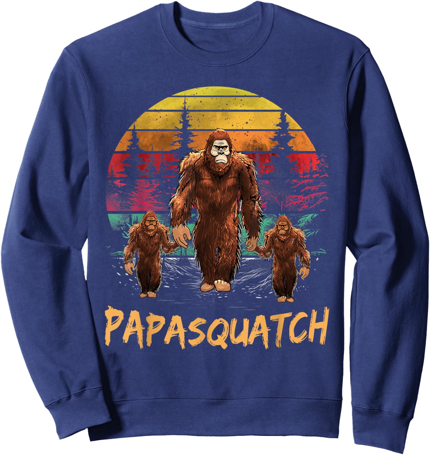 Papa Squatch Retro Bigfoot Dad Sasquatch Yeti Fathers day Sweatshirt - Sweatshirt | Navy