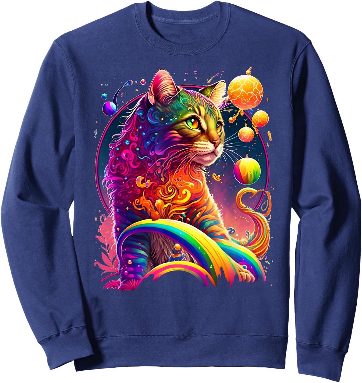 Colorful Rainbow Cat Graphic Men Women Kids Sweatshirt - Sweatshirt | Navy