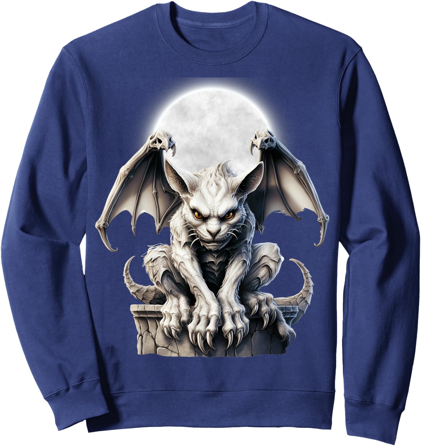 Halloween Gothic Winged Gargoyle Goth Fantasy Moon Sweatshirt - Sweatshirt | Navy