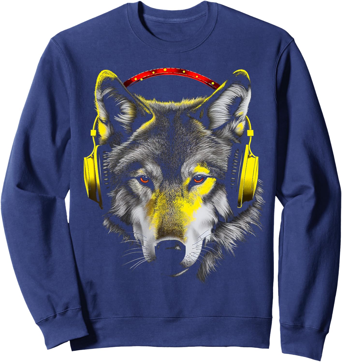 Wolf Headphones Artwork | Animal Music Wolf Sweatshirt - Sweatshirt | Navy