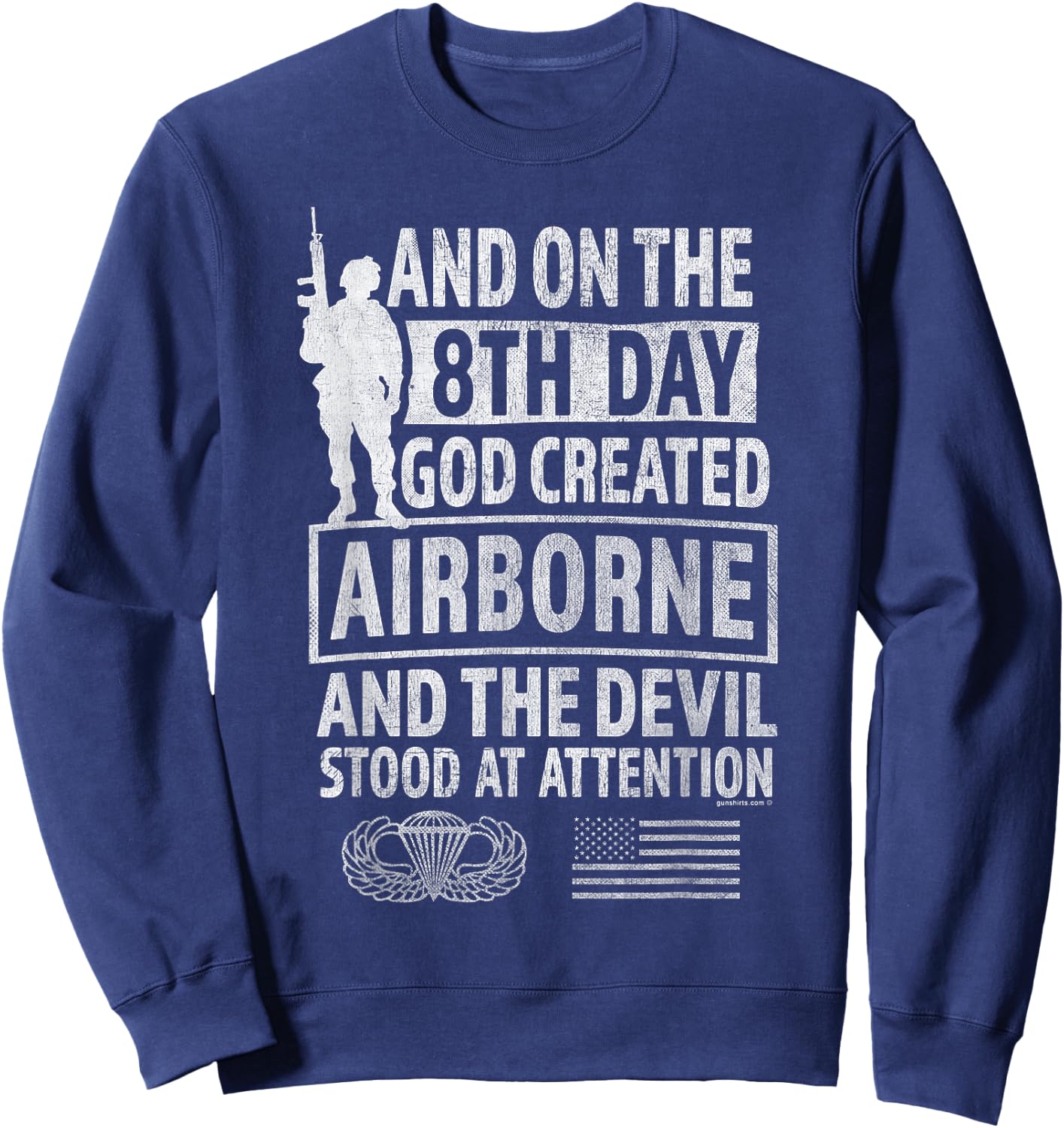 Airborne - 8th Day God Created Airborne, Devil Stood at ... Sweatshirt - Sweatshirt | Navy