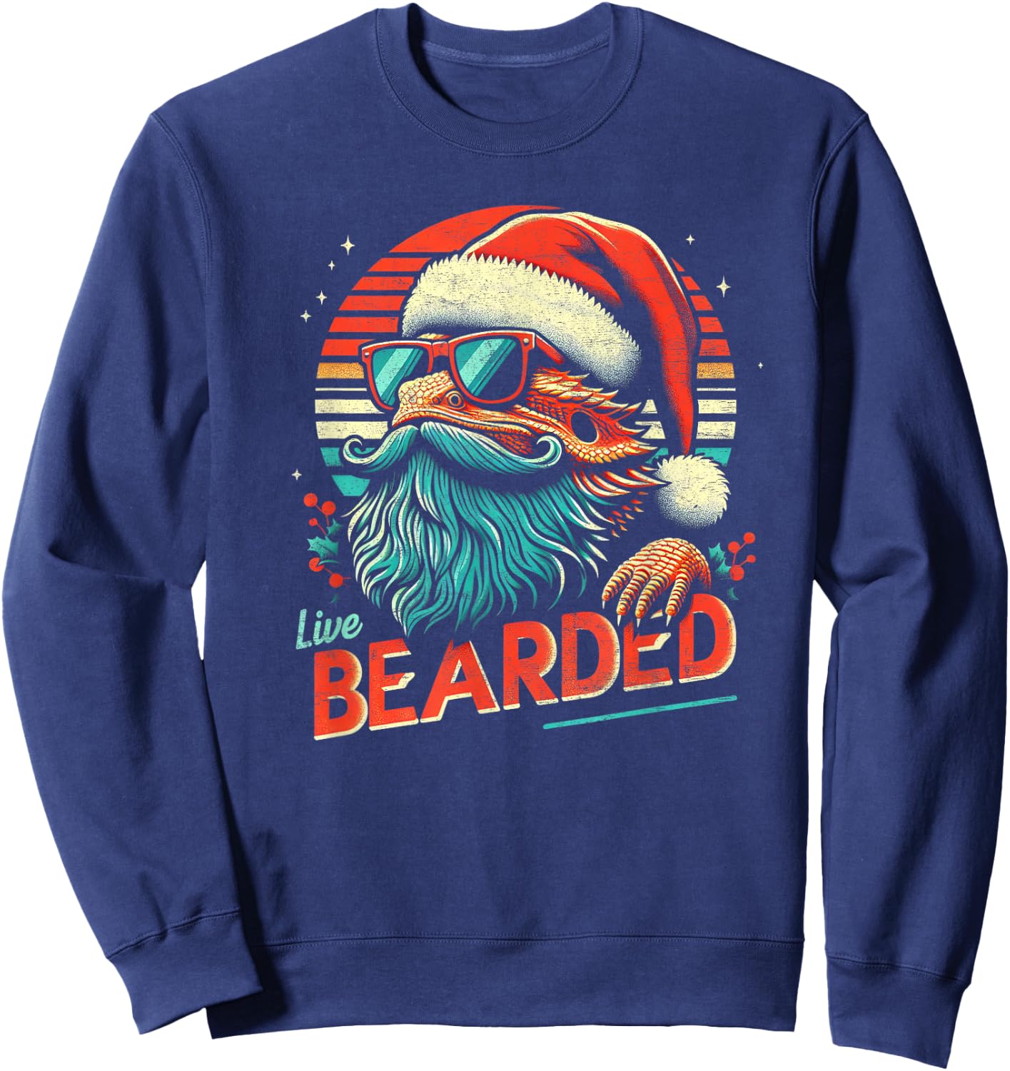 Bearded Dragon Sunglasses Live Bearded Funny Christmas Sweatshirt - Sweatshirt | Navy