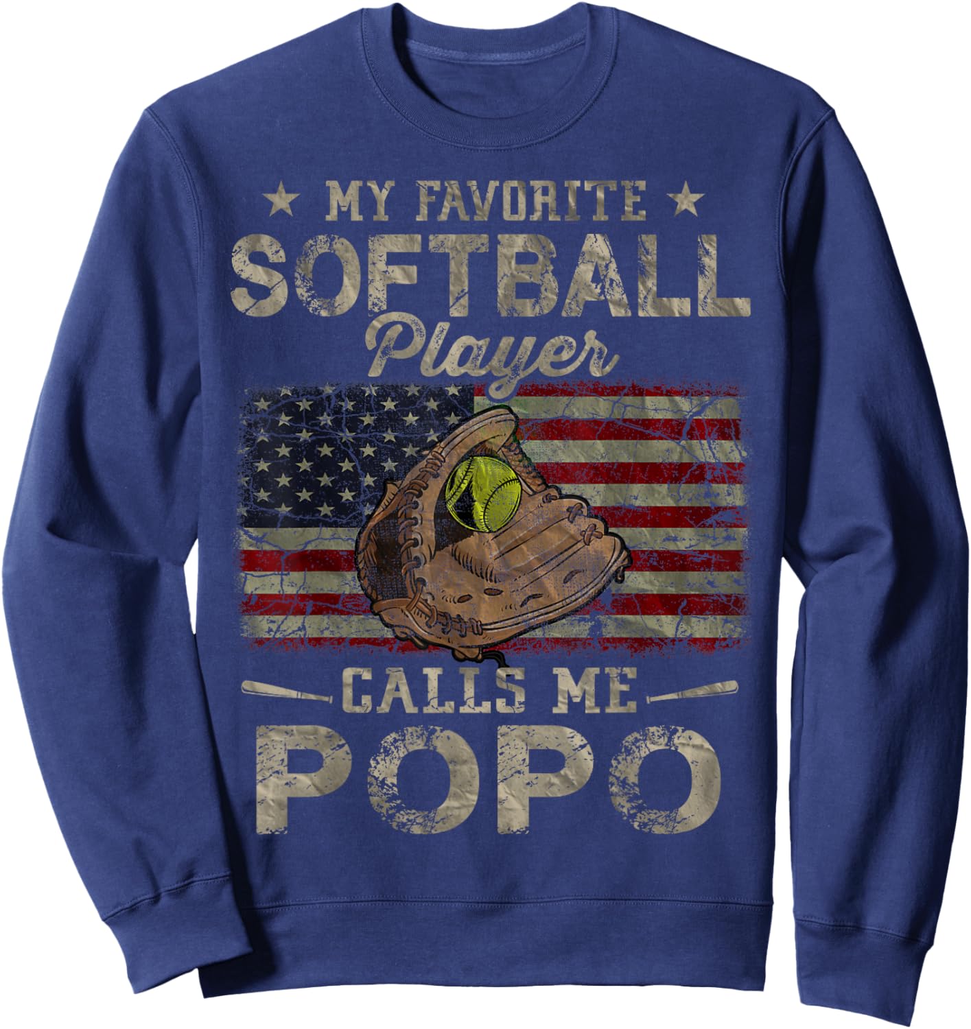 My Favorite Softball Player Calls Me Popo Father's Day Sweatshirt - Sweatshirt | Navy