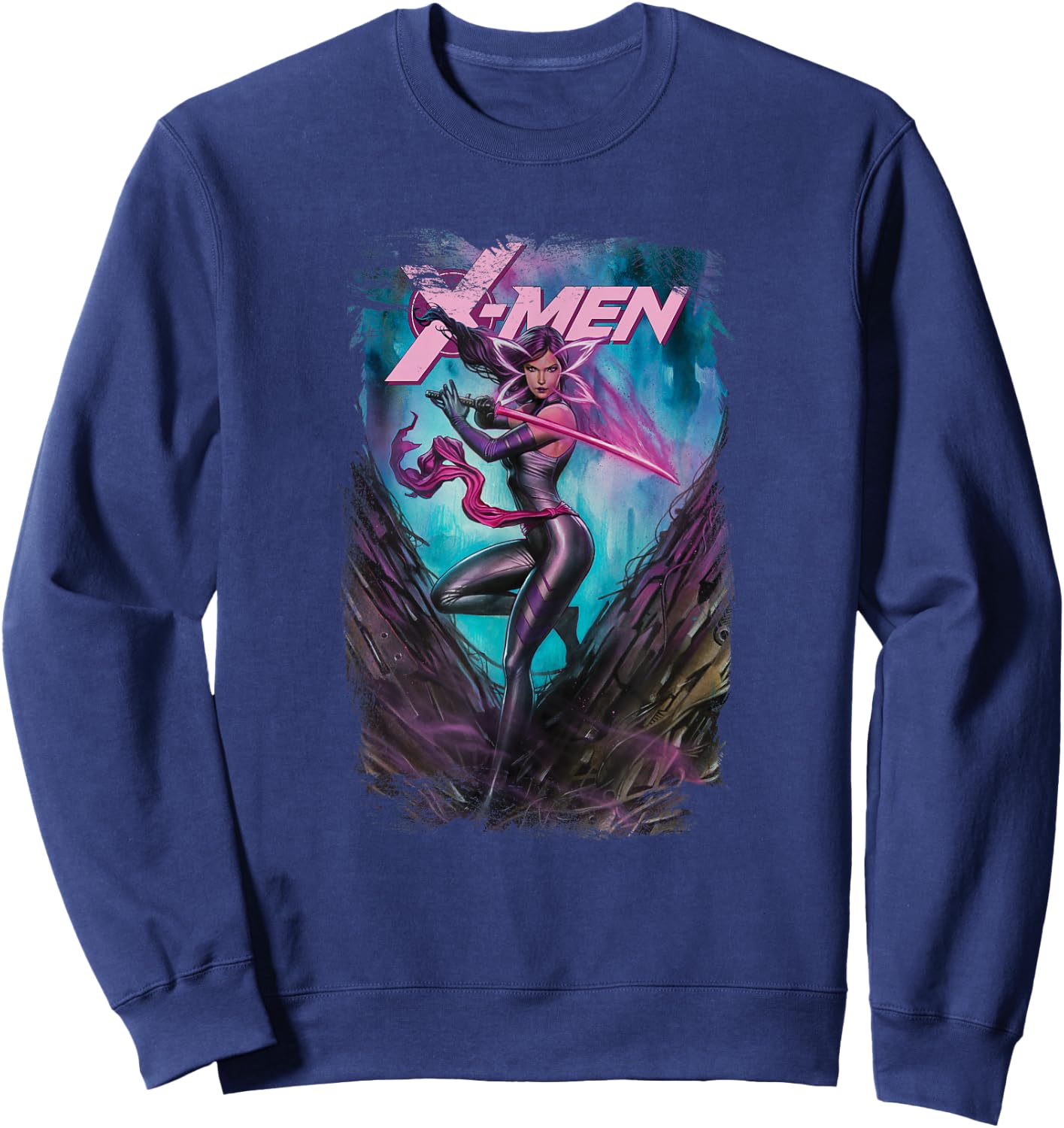Marvel X-Men Psylocke Wielding Sword Vintage Poster Sweatshirt - Sweatshirt | Navy