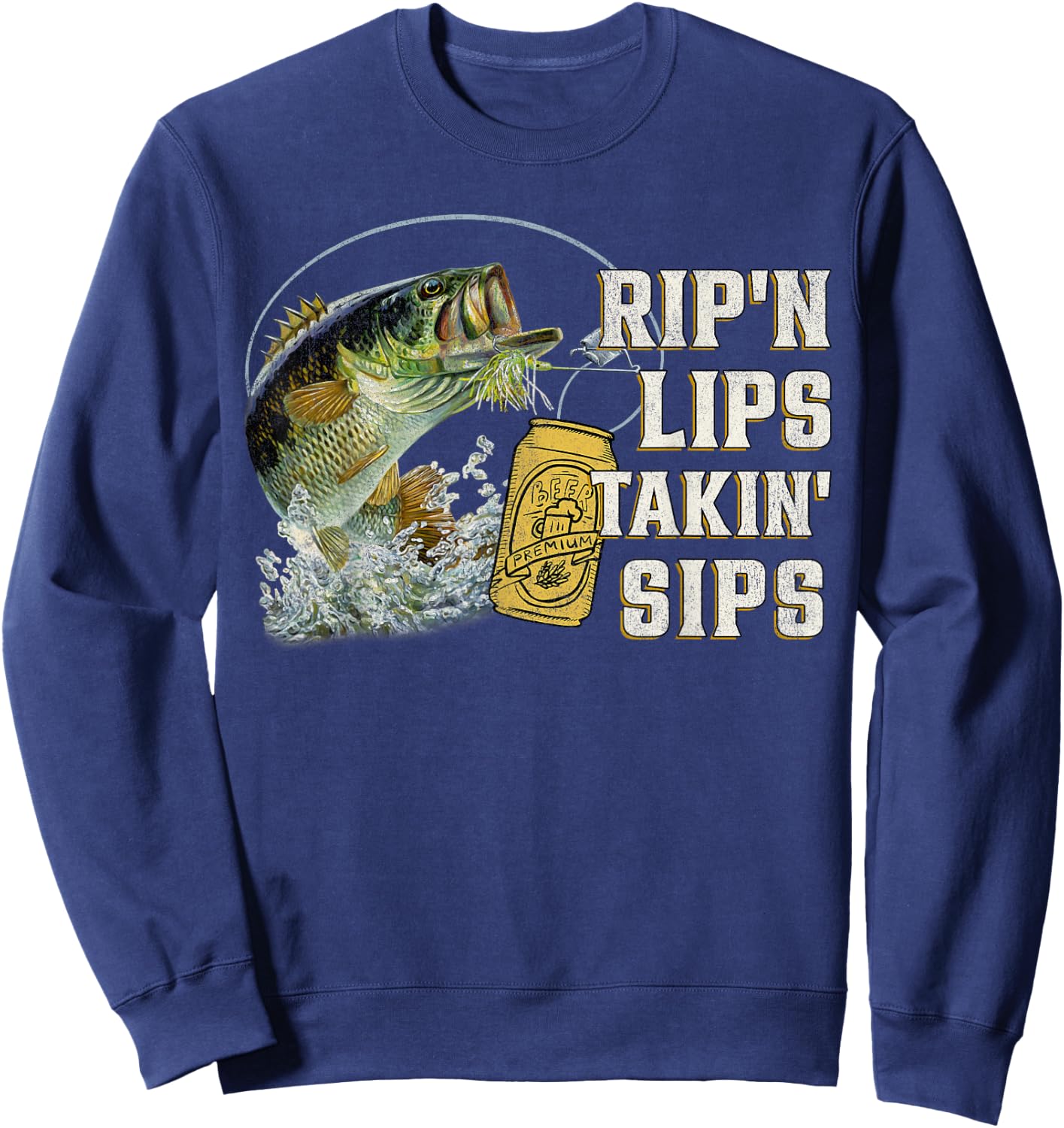Rip'n Lips Talking Sips Funny Fishing - Men's Black Short Sleeve - Small - Fishing Sweatshirt - Sweatshirt | Navy