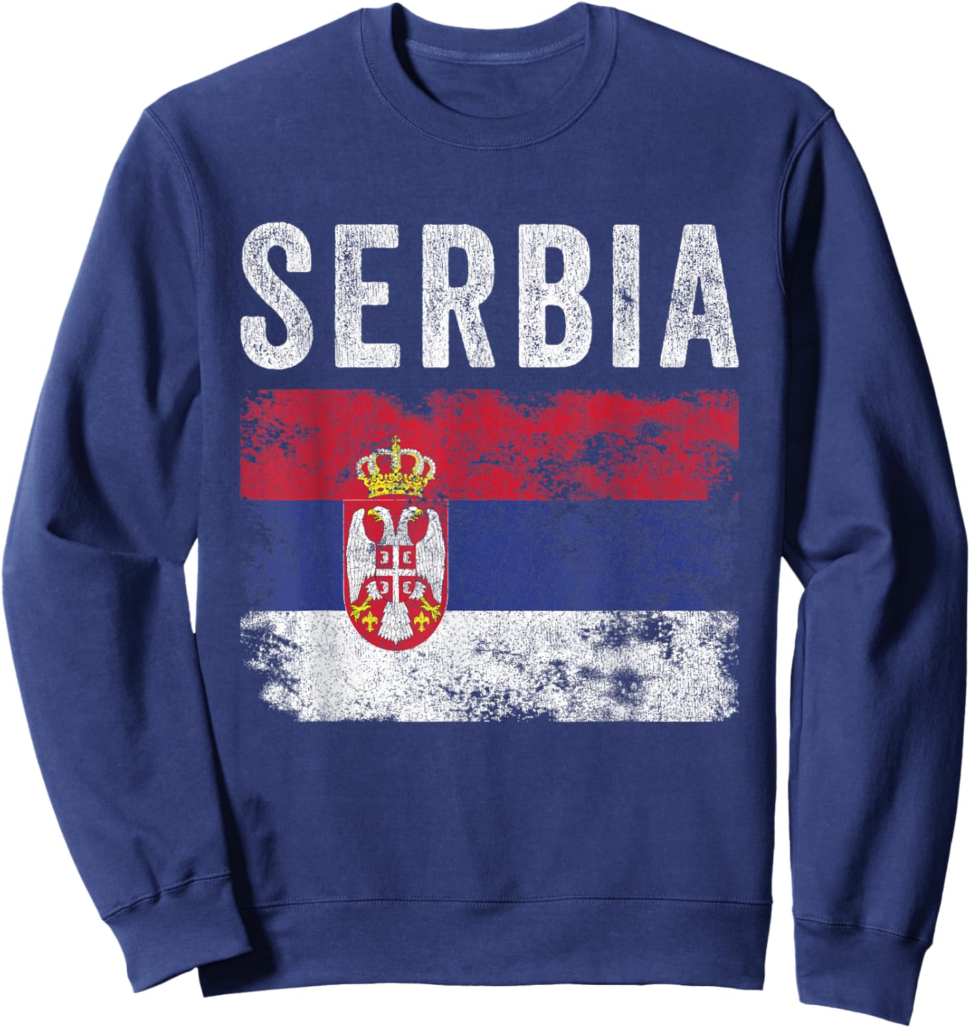 Serbia Flag Distressed - Men Women Kids - Serbian Flag Sweatshirt - Sweatshirt | Navy