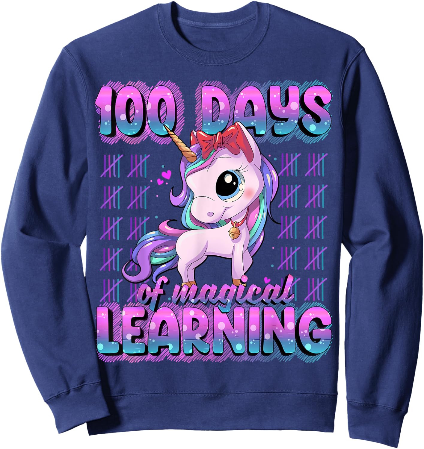100 Magical Day of School Unicorn Shirts 100 Days Smarter -Kids Black Small Sweatshirt - Sweatshirt | Navy