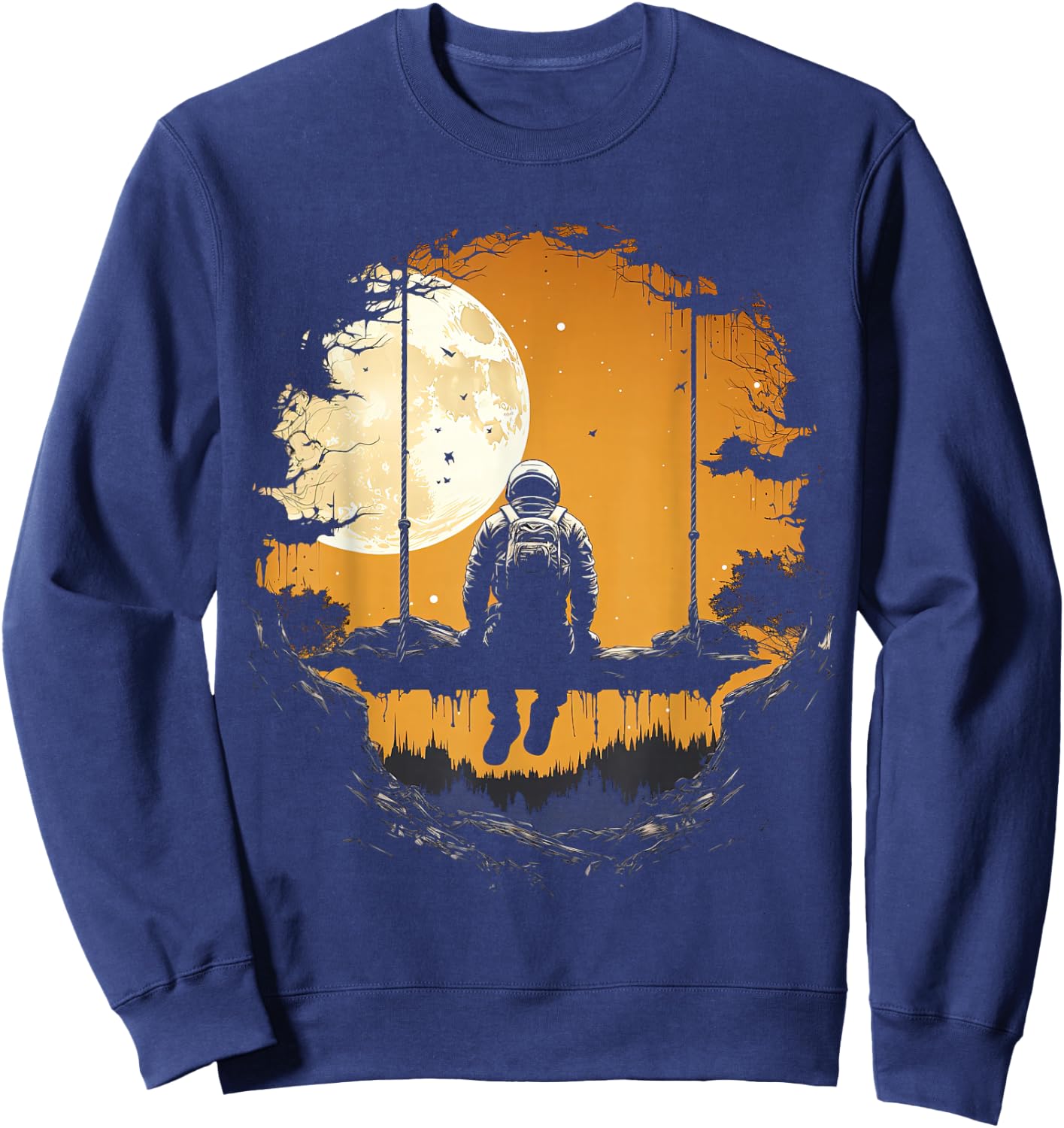 Astronaut Sitting on Swing in Space Stars and Moon Sweatshirt - Sweatshirt | Navy